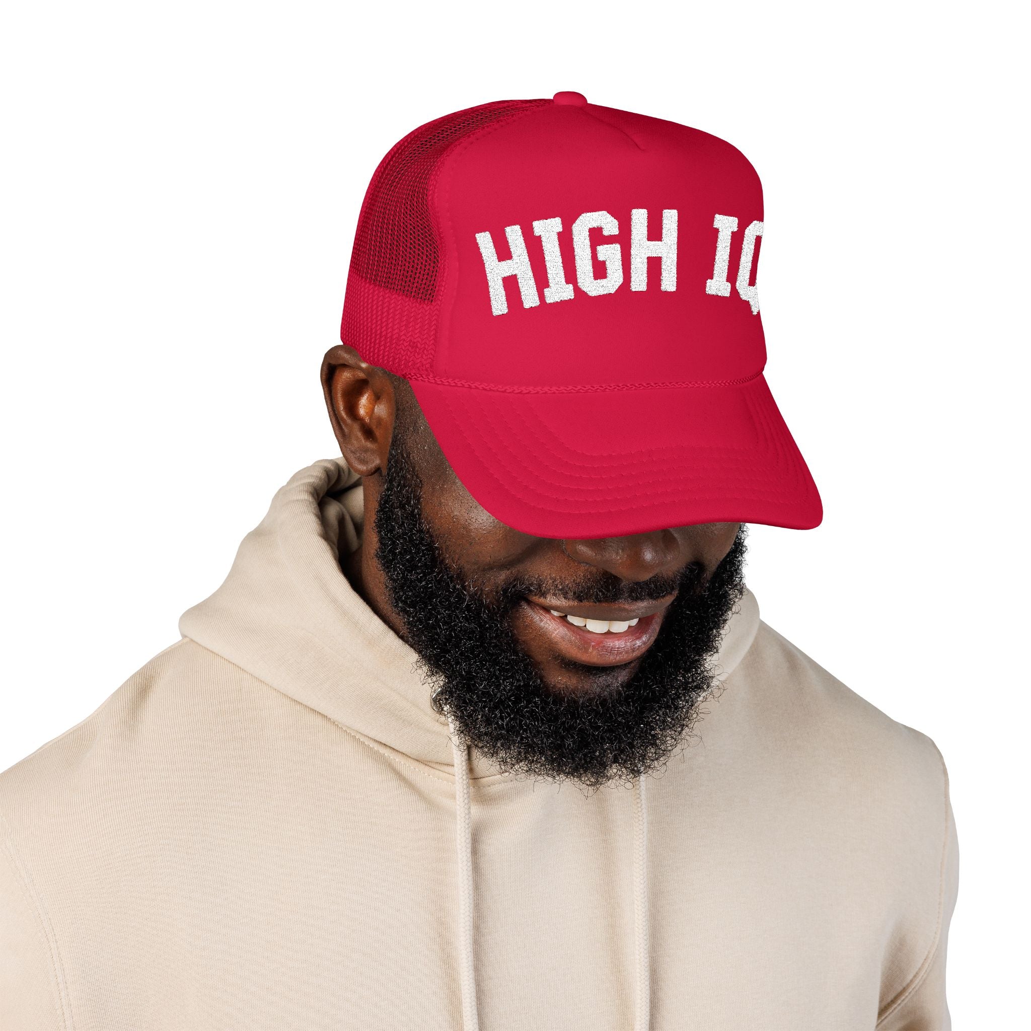 High IQ Foam Trucker Hat — Vintage Lettering Mesh Cap - 4LibertyShop.com