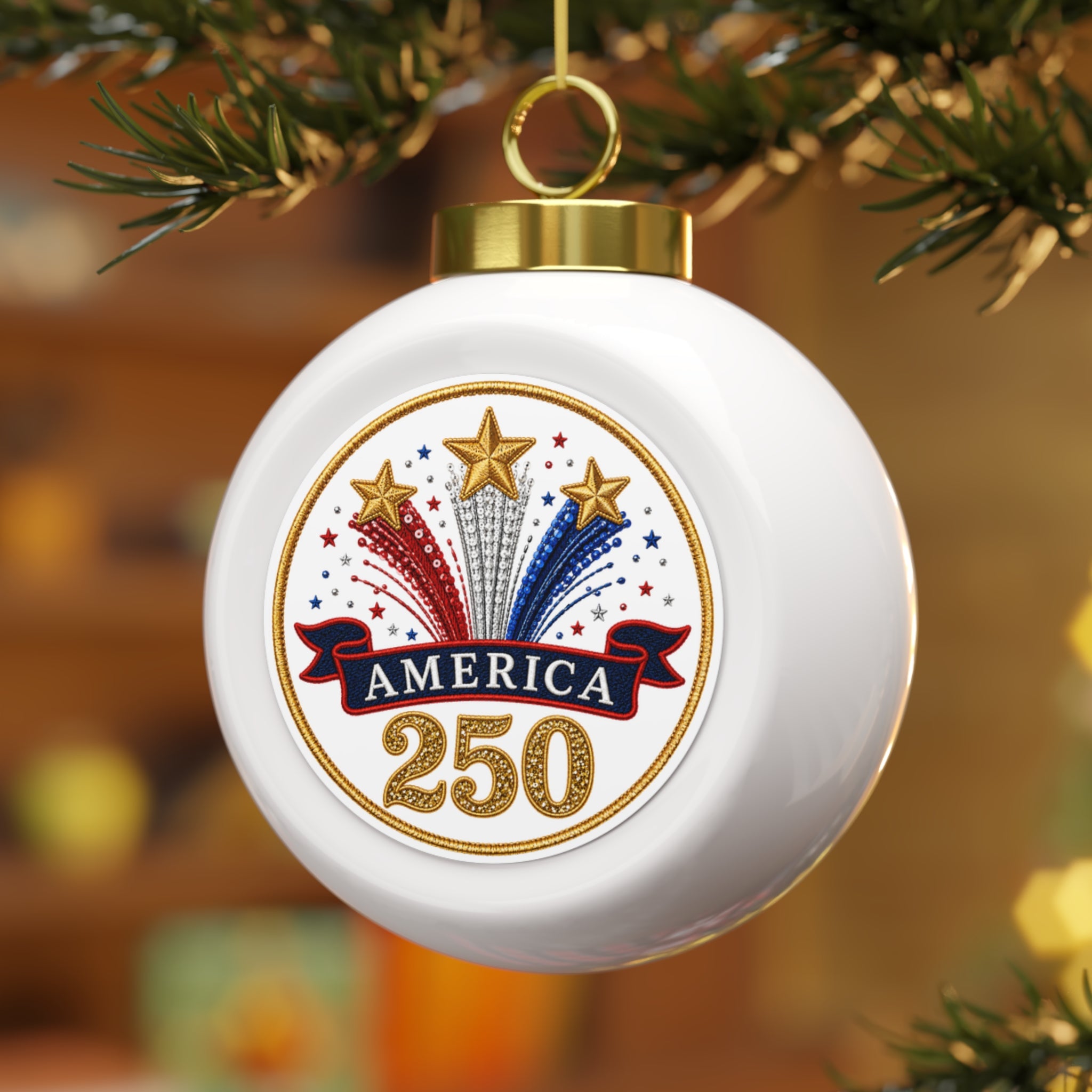 America 250 Patriotic Christmas Ball Ornament - 4LibertyShop.com