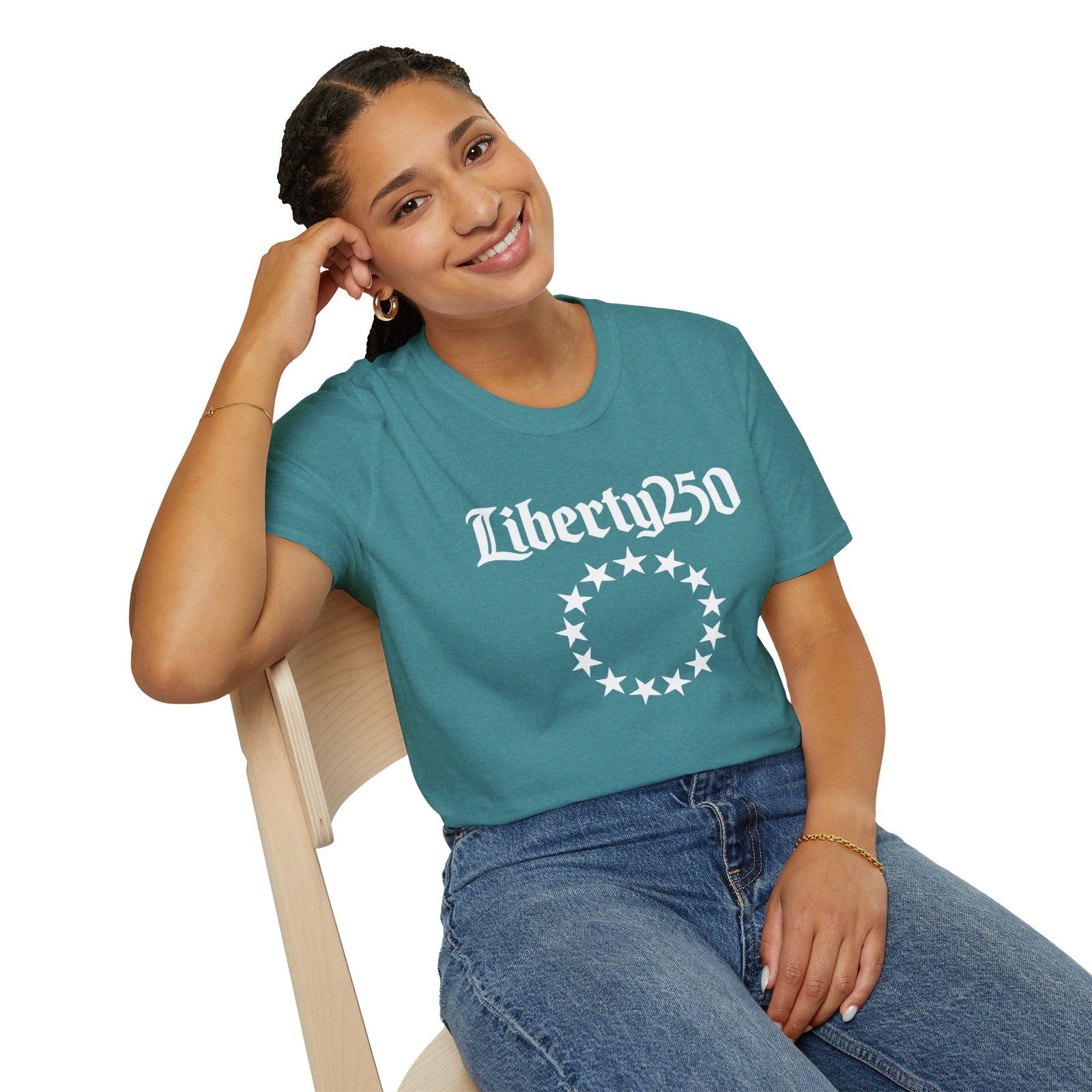 Liberty250 T-Shirt — Vintage Betsy Ross Star Circle Patriotic Tee - 4LibertyShop.com