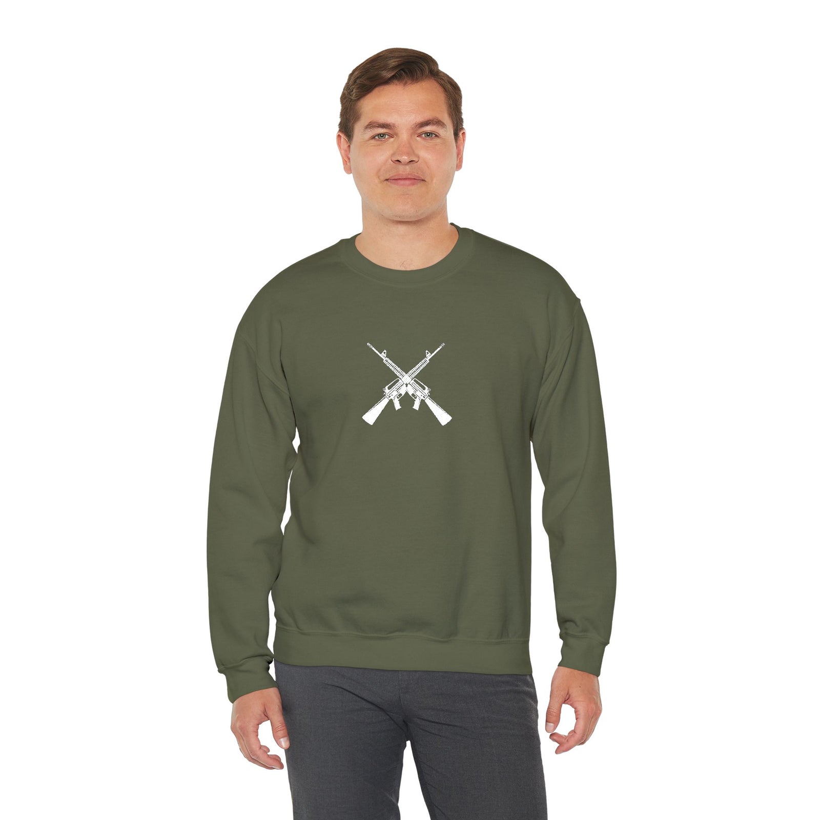 Crossed Rifles Crewneck Sweatshirt — Tactical Military Graphic Pullover