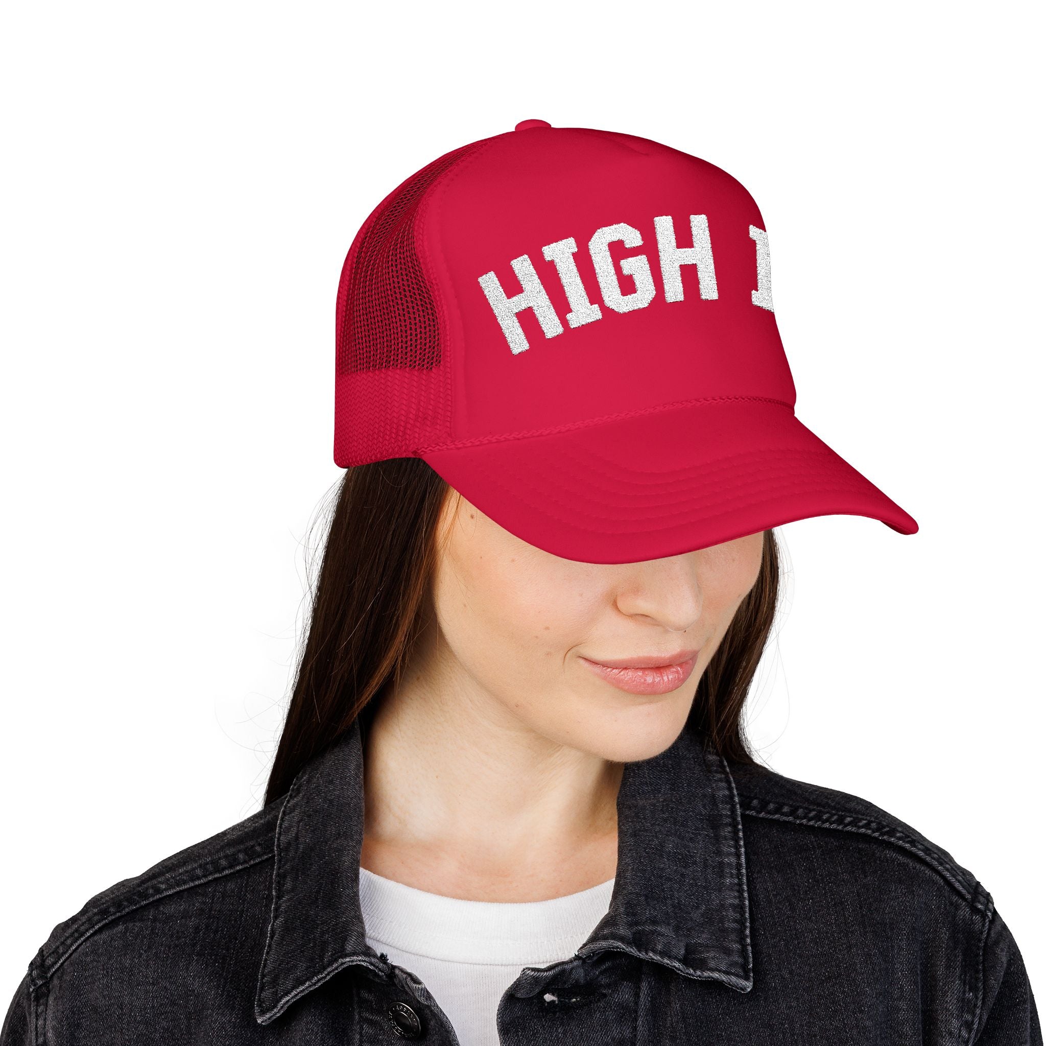 High IQ Foam Trucker Hat — Vintage Lettering Mesh Cap - 4LibertyShop.com