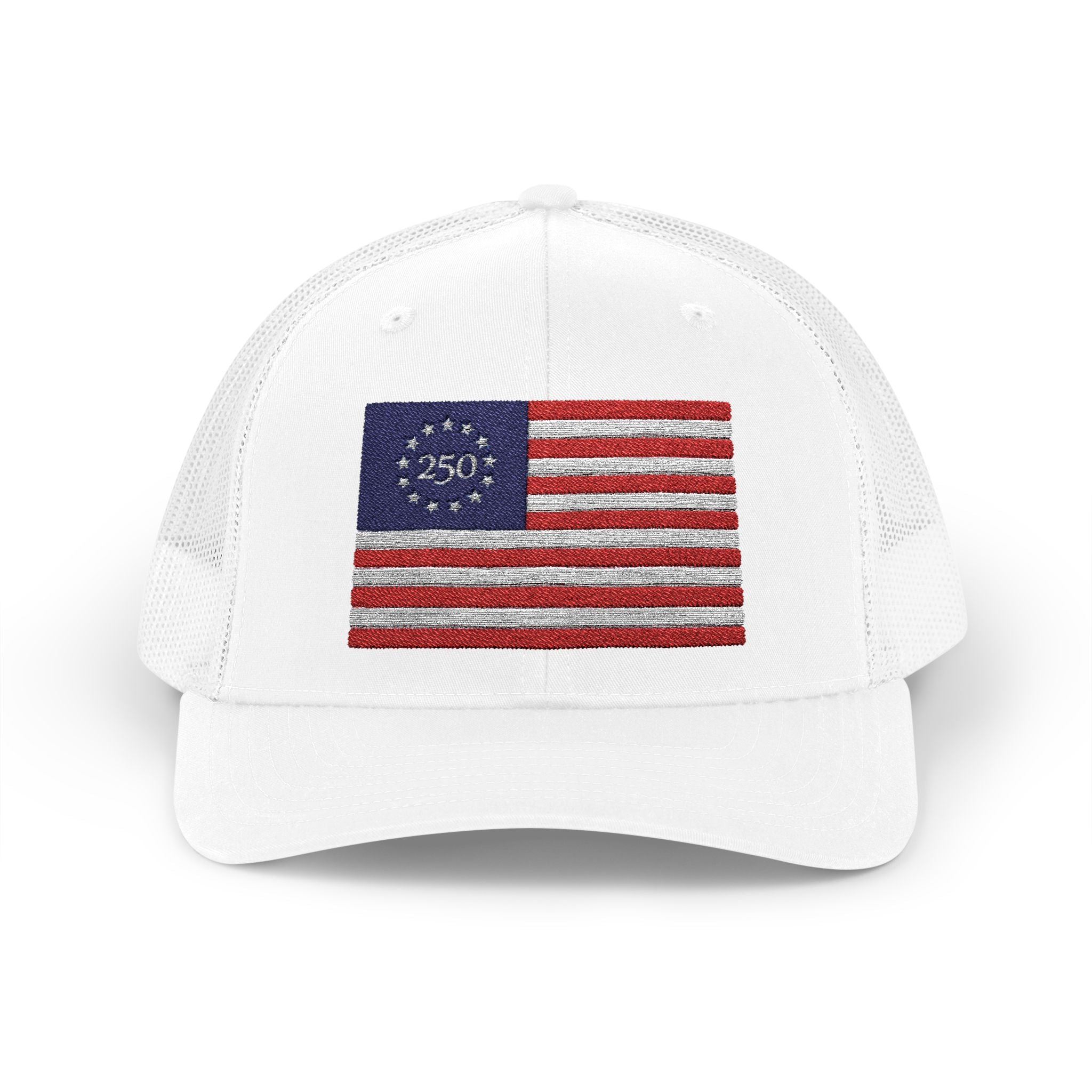 Betsy Ross Flag Snapback Trucker Cap — 250th Anniversary Vintage 13-Star American Flag Hat - 4LibertyShop.com