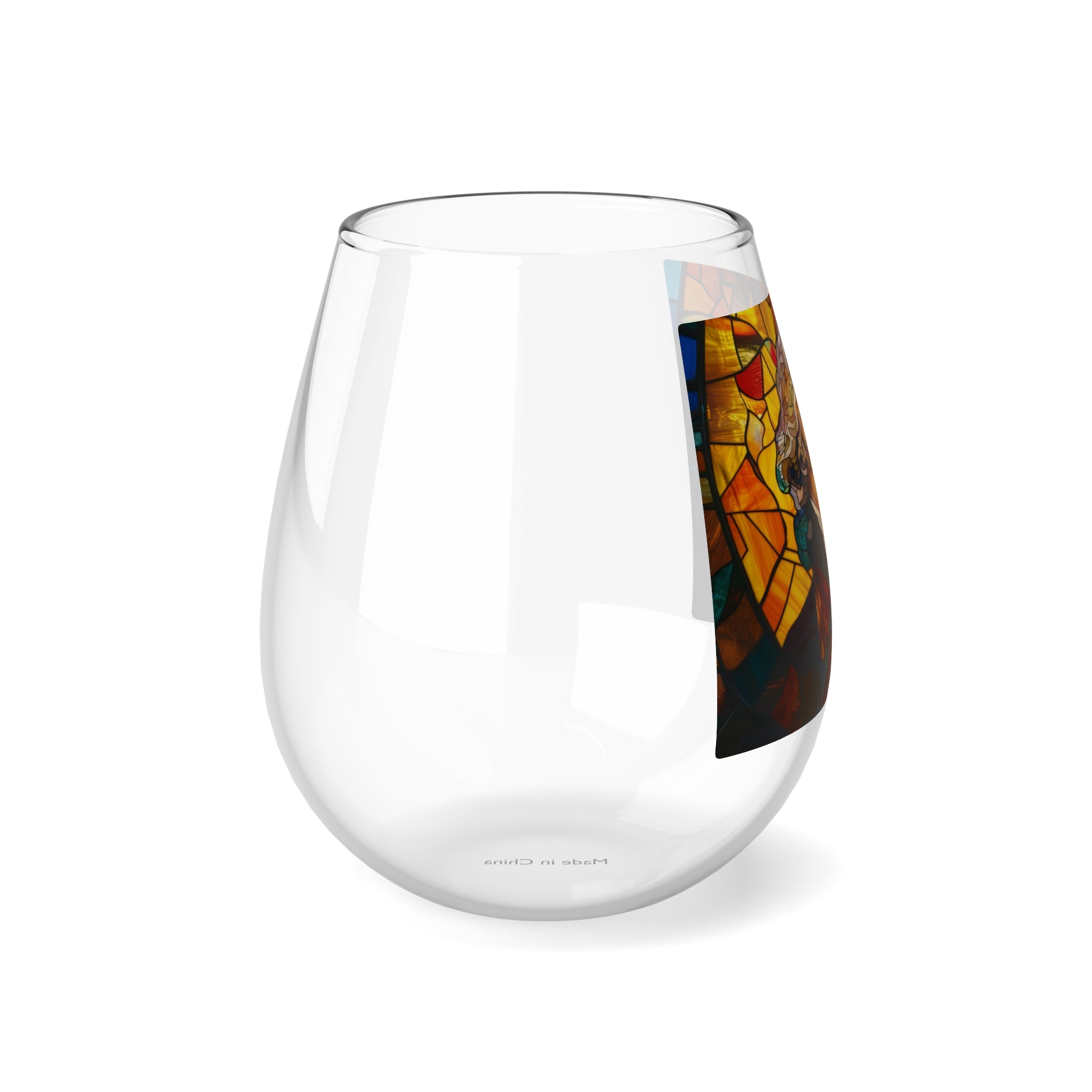 Thomas Jefferson Stained Glass Stemless Wine Glass