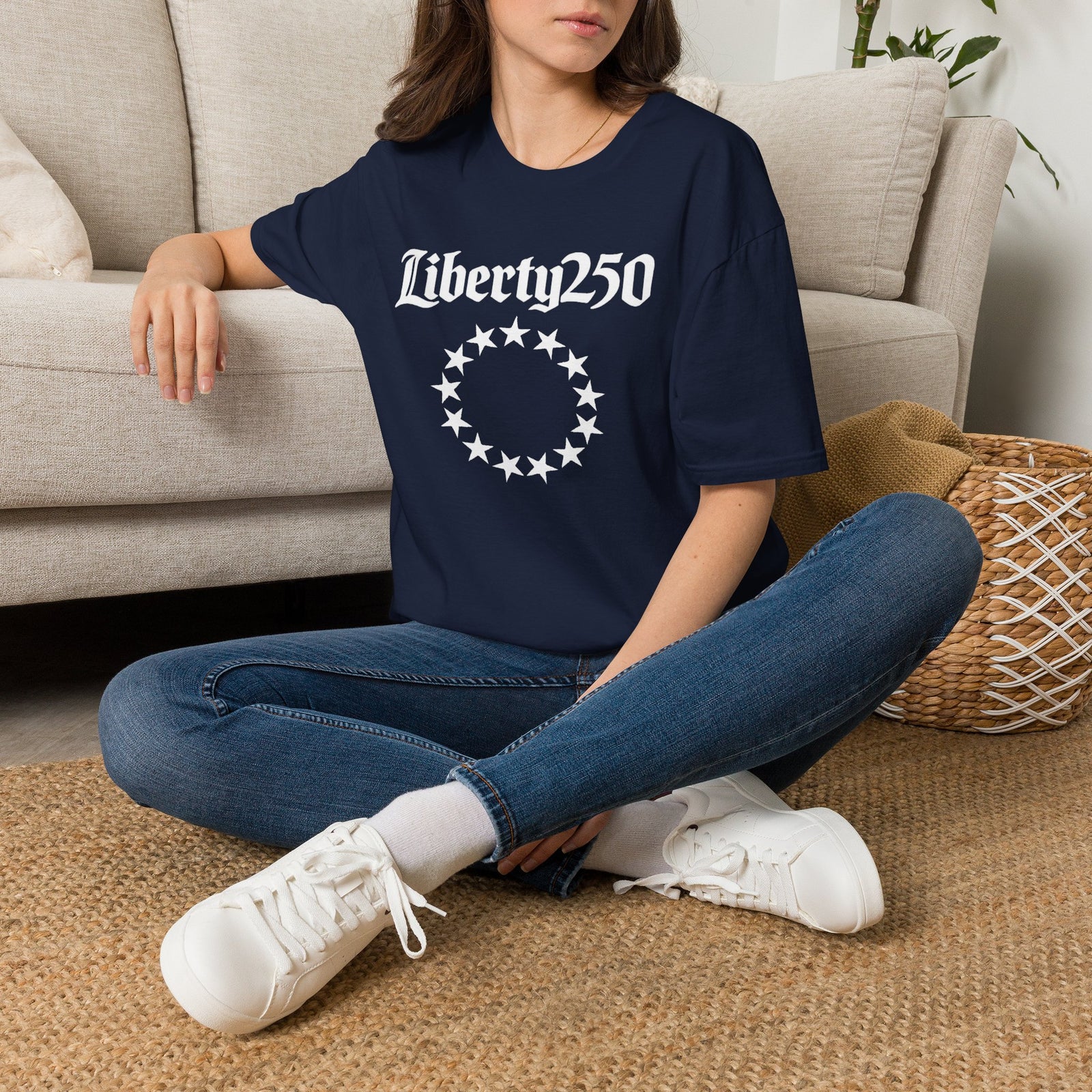 Liberty250 T-Shirt — Vintage Betsy Ross Star Circle Patriotic Tee - 4LibertyShop.com
