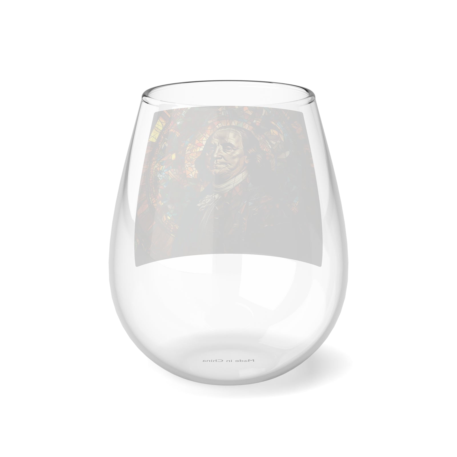 Stained Glass Benjamin Franklin Stemless Wine Glass, 11.75oz