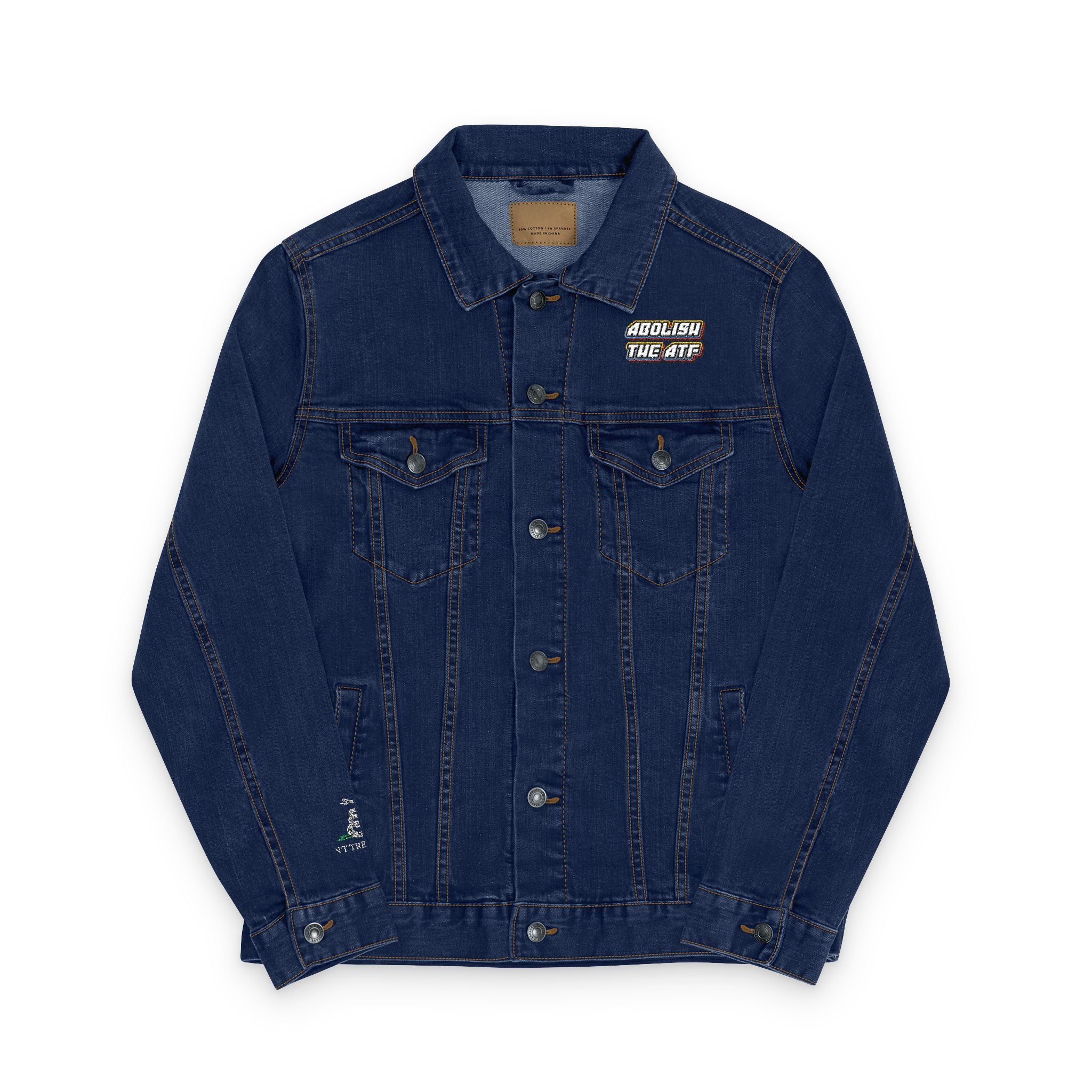 Abolish the ATF 2nd Amendment Denim Jacket with Gadsden Snake Sleeve