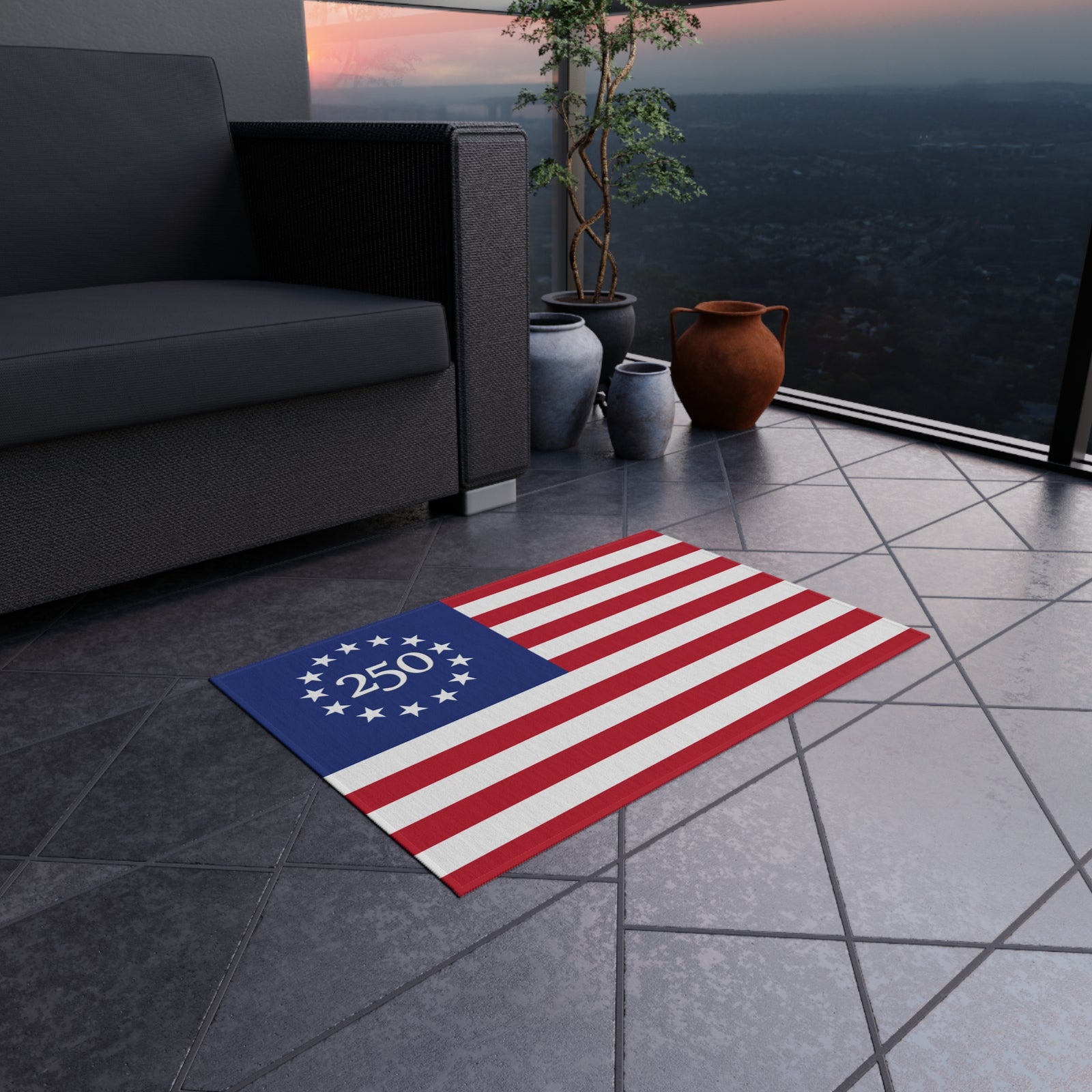 250th Betsy Ross Flag Outdoor Rug – Patriotic 13-Star Anniversary Doormat - 4LibertyShop.com