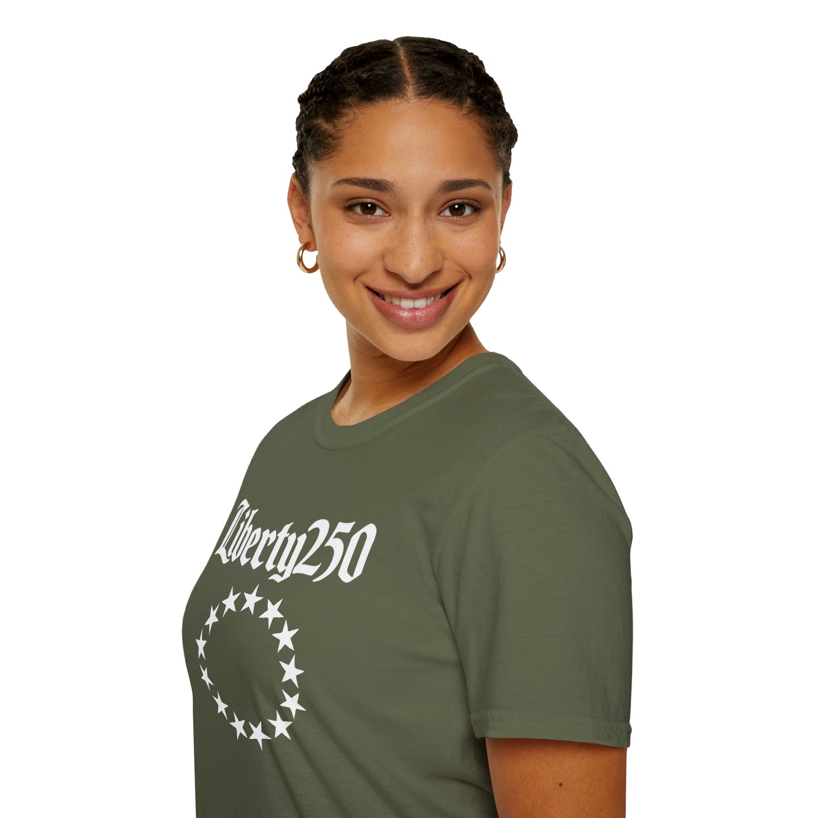 Liberty250 T-Shirt — Vintage Betsy Ross Star Circle Patriotic Tee - 4LibertyShop.com