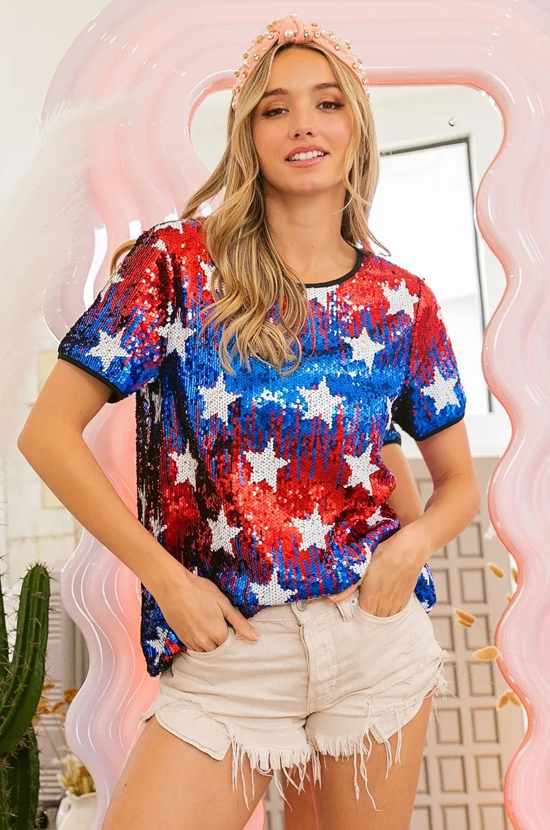 Patriotic Star Sequin Top