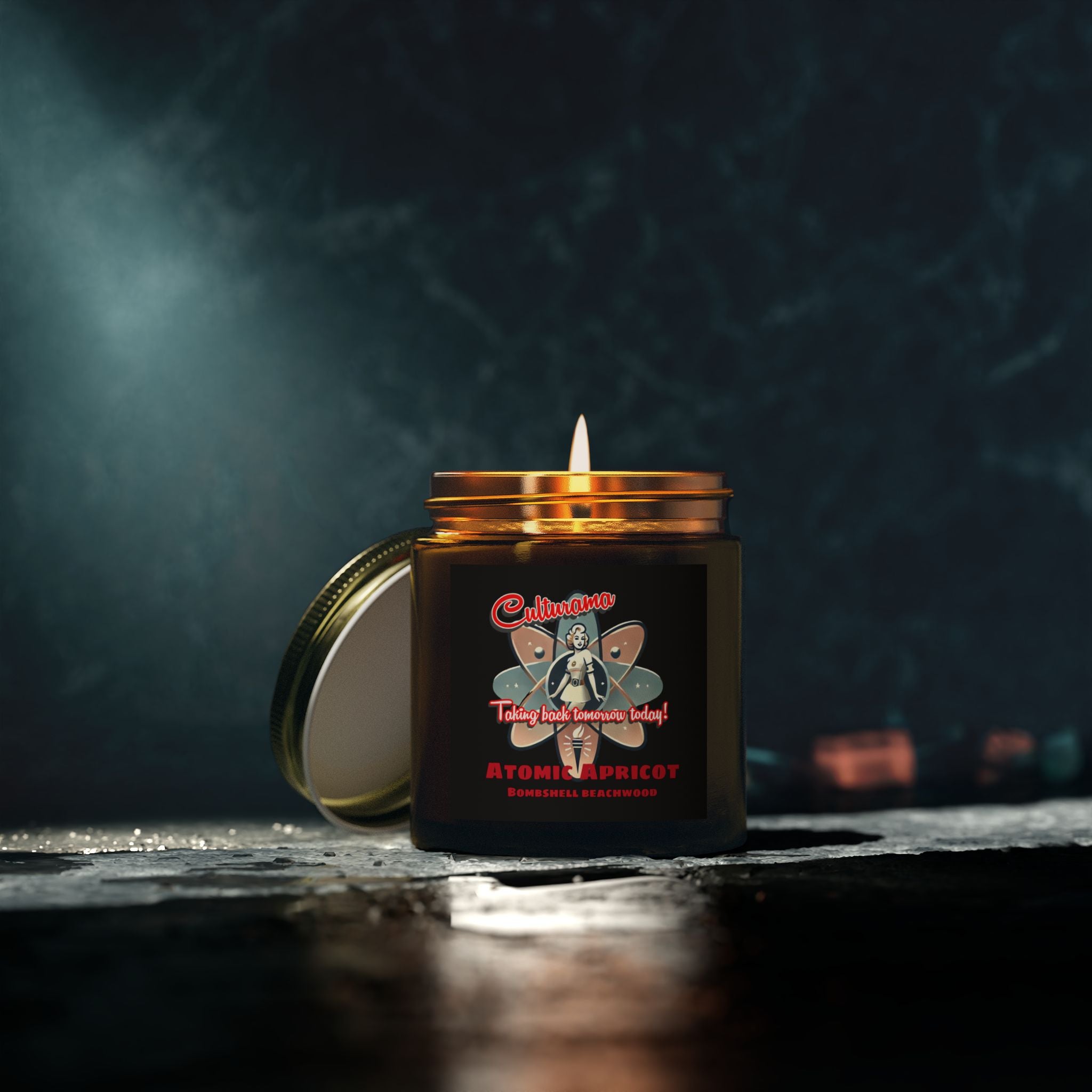 Culturama's Atomic Apricot Candles: Bombshell Beachwood (4oz, 9oz)