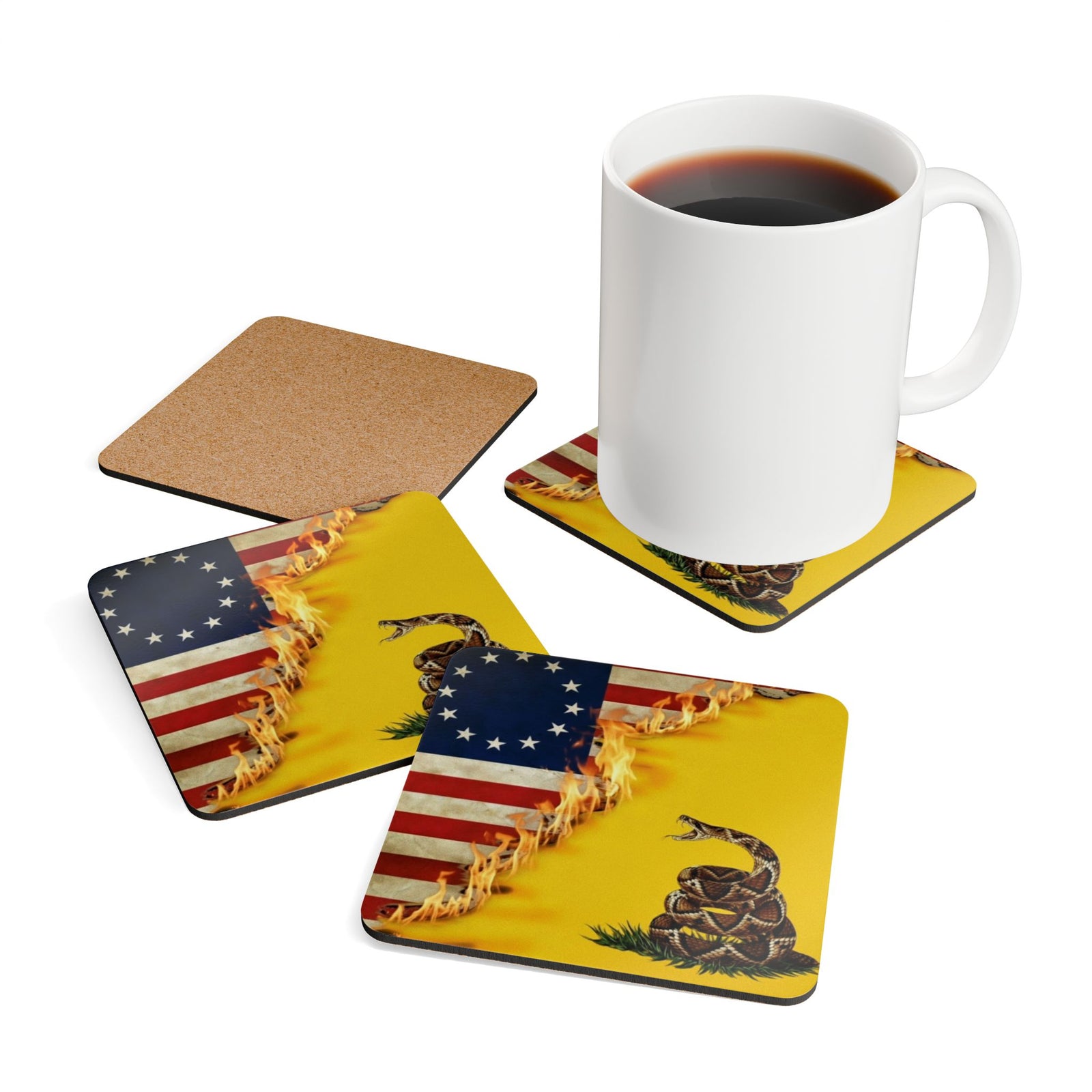 Liberty Tonight - Prepare for War Rattlesnake Cork Coaster Set - 4LibertyShop.com