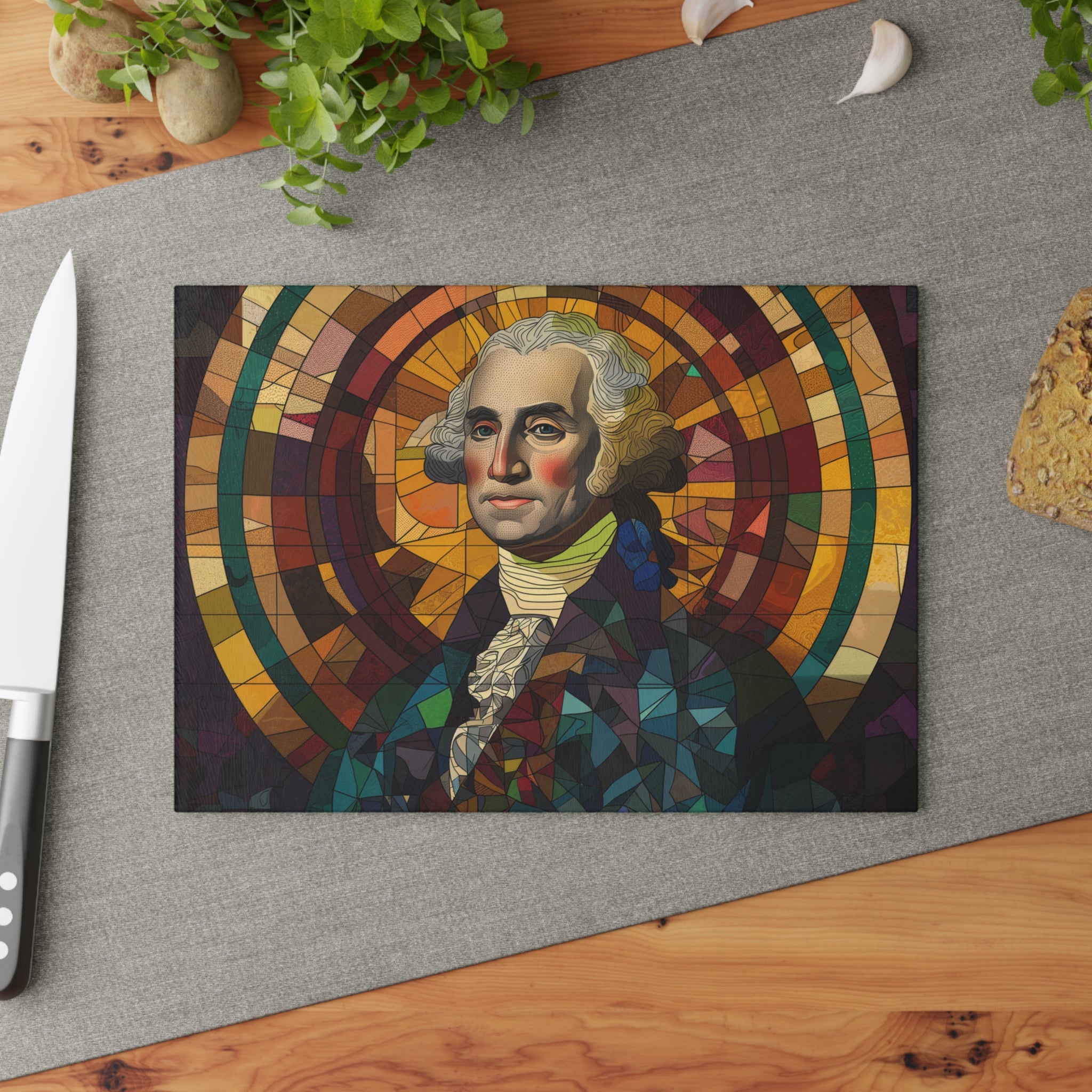 Stained Glass George Washington Glass Cutting Board