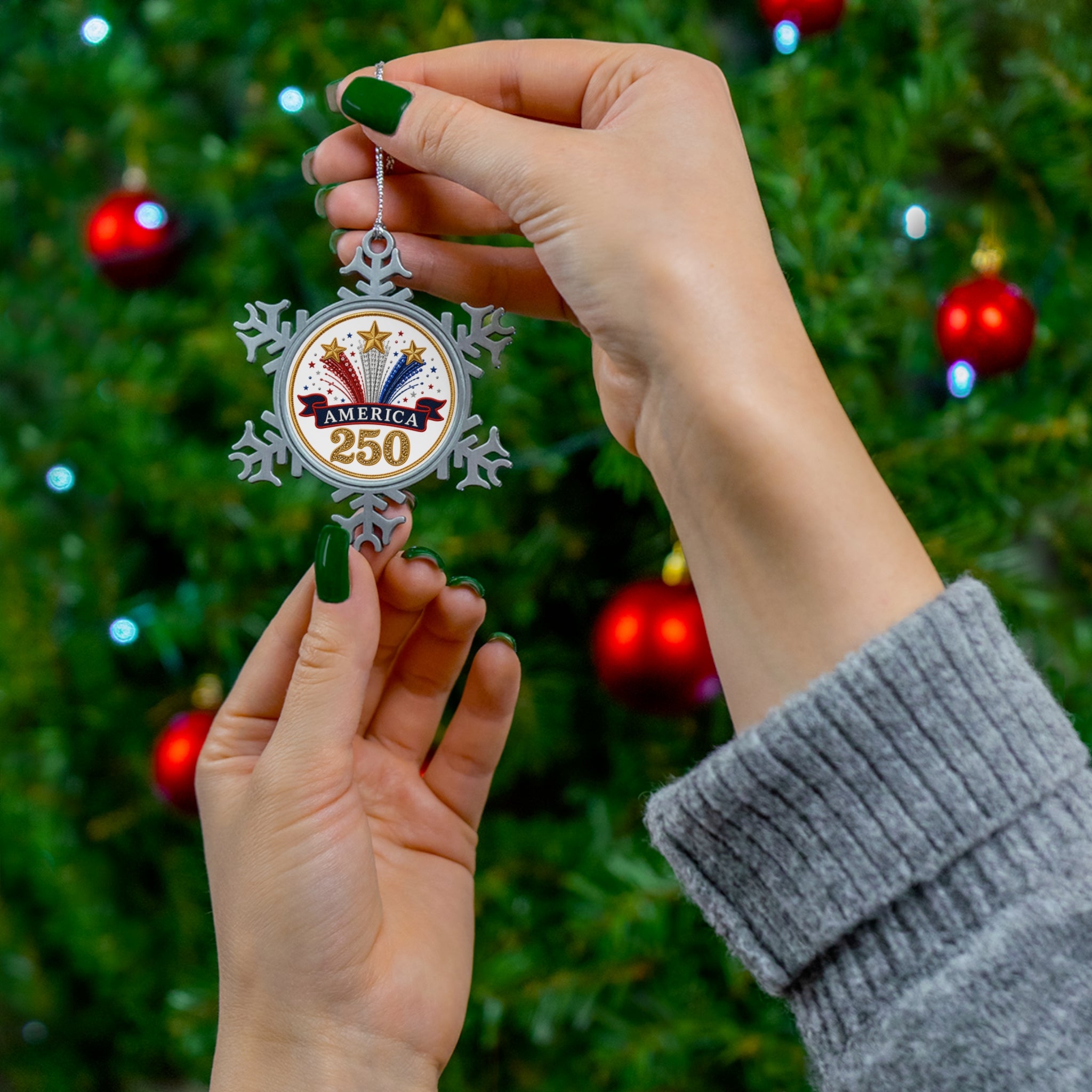 Pewter Snowflake Ornament — America 250 Patriotic Holiday Keepsake - 4LibertyShop.com
