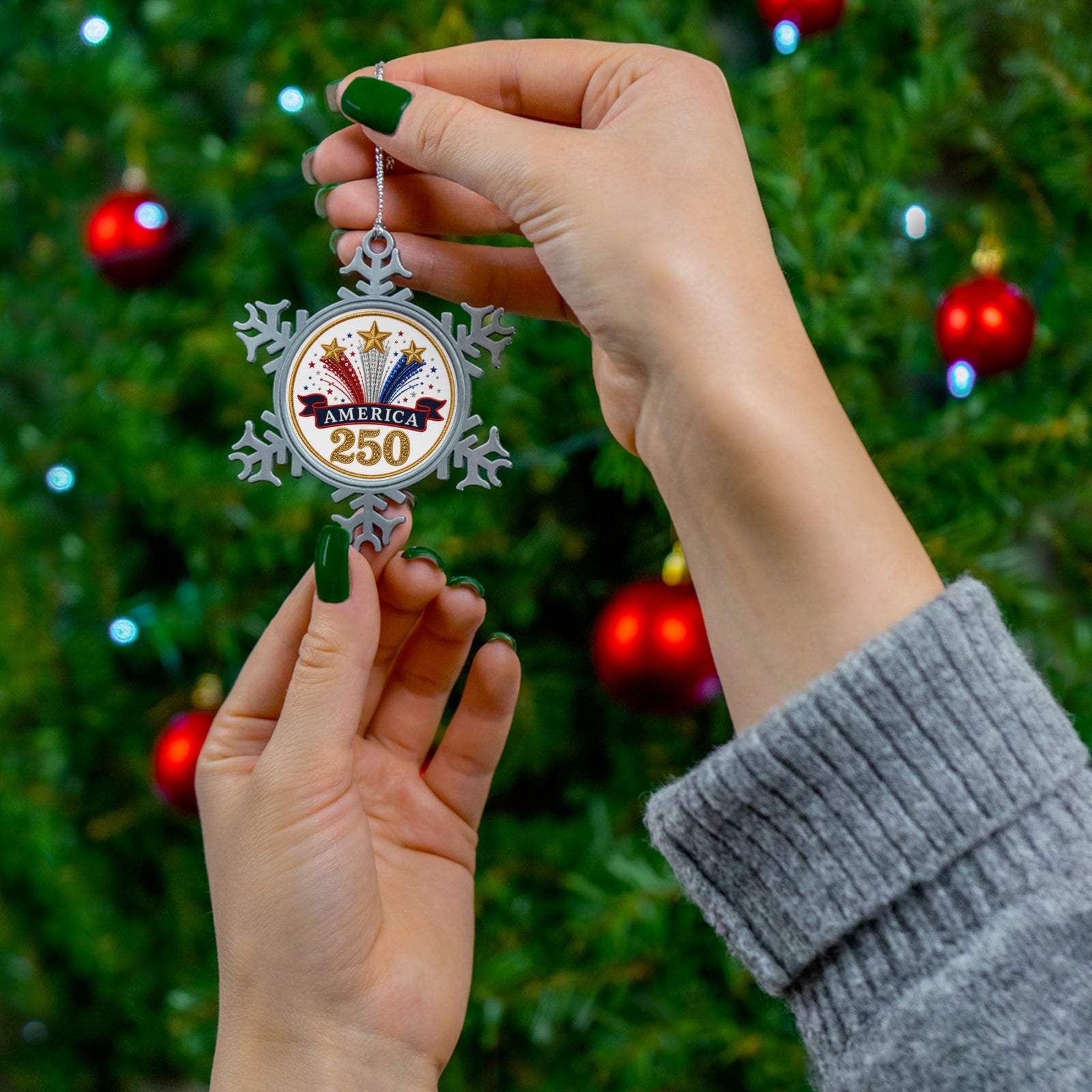 Pewter Snowflake Ornament — America 250 Patriotic Holiday Keepsake - 4LibertyShop.com