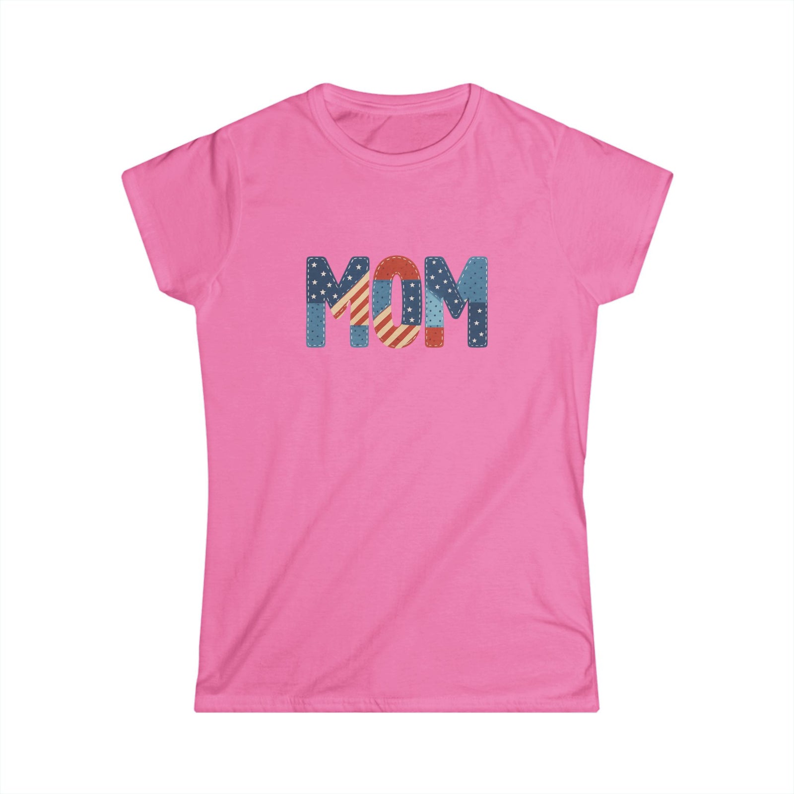 Patriotic Patchwork Mom T-Shirt — Women's Softstyle Tee