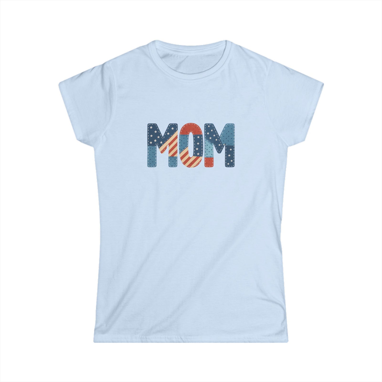 Patriotic Patchwork Mom T-Shirt — Women's Softstyle Tee