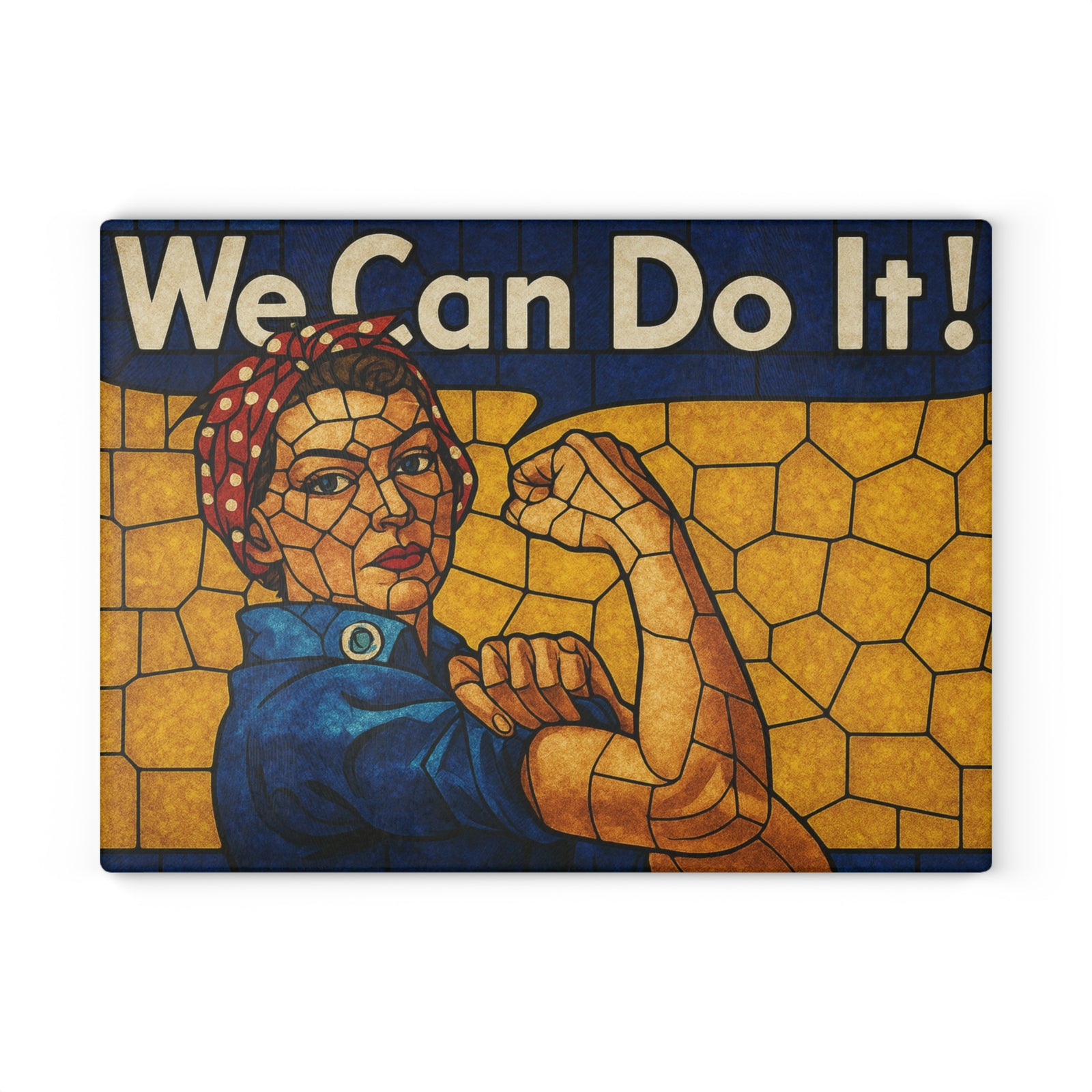 Stained Glass Rosie the Riveter Glass Cutting Board