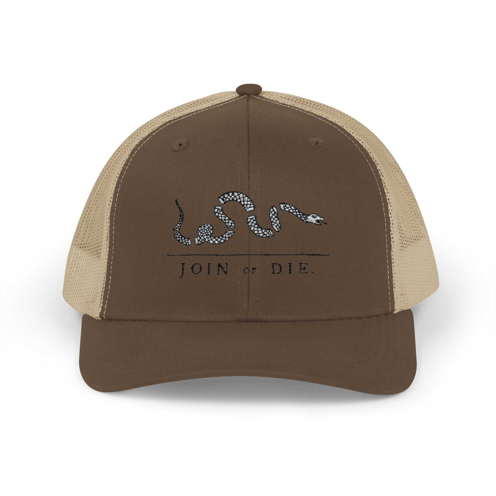 Join or Die Snake Trucker Cap — Historical Revolutionary Snapback Hat