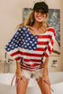 American Flag Printed Side Ruched Knit Top