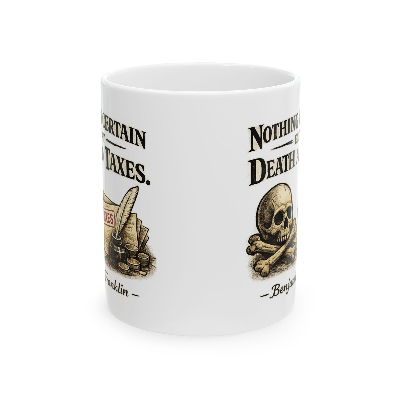 Ceramic Mug — Vintage Skull & Coins Quote Mug (