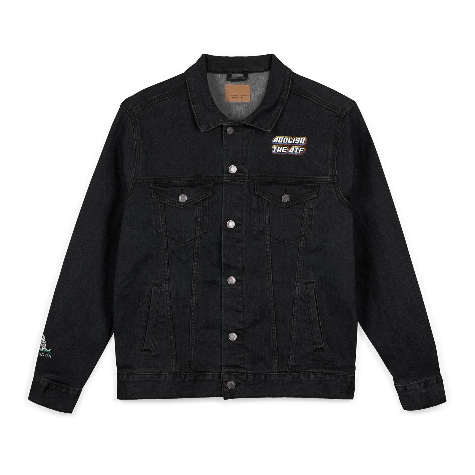 Abolish the ATF 2nd Amendment Denim Jacket with Gadsden Snake Sleeve