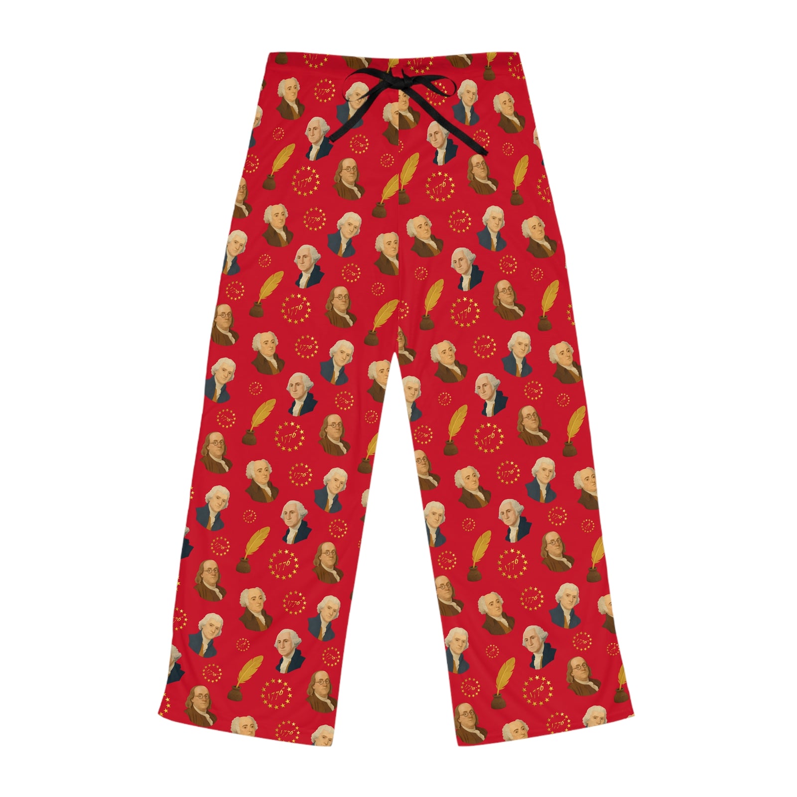 Presidents Pattern Women's Pajama Pants — Red Patriotic George Washington Print