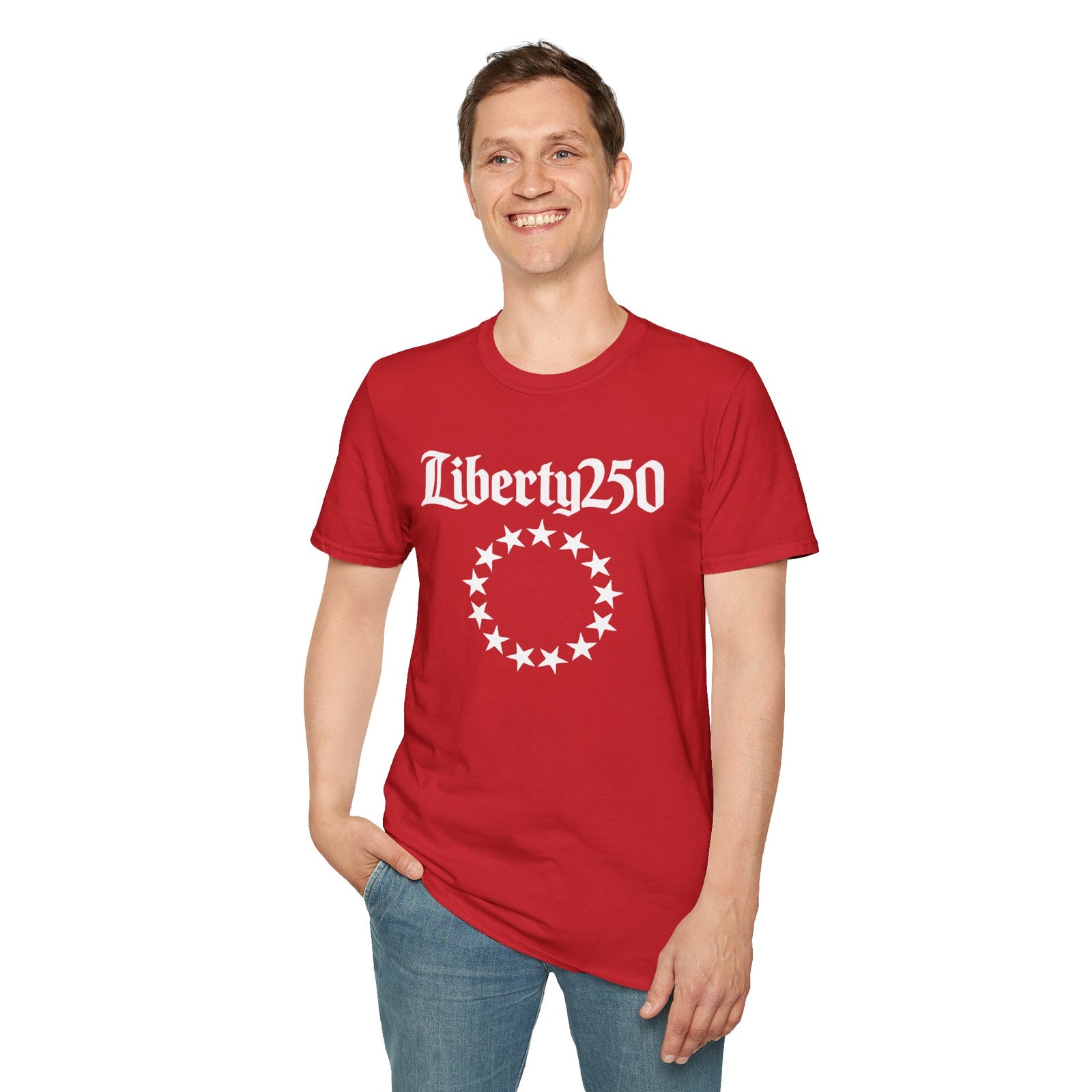 Liberty250 T-Shirt — Vintage Betsy Ross Star Circle Patriotic Tee - 4LibertyShop.com