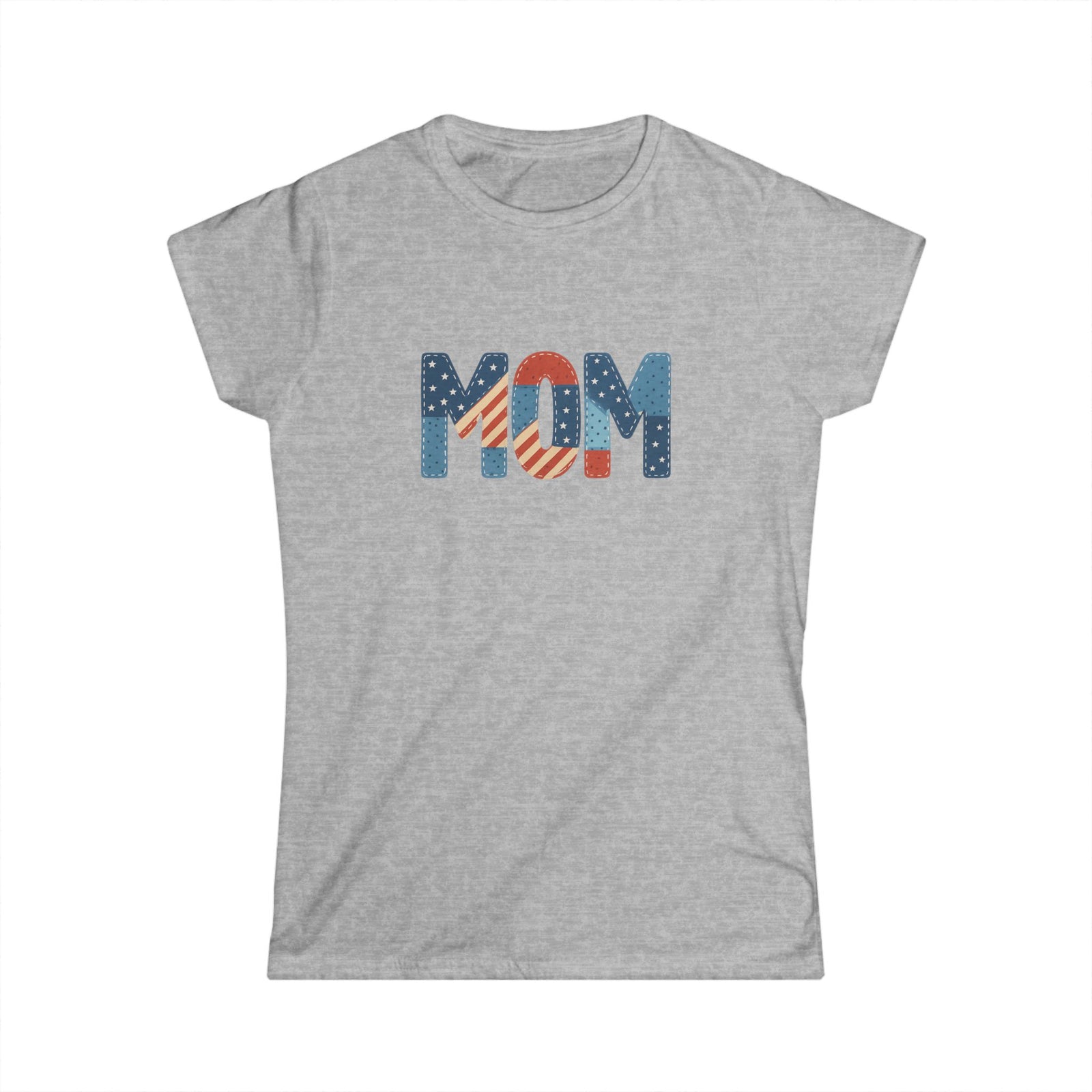 Patriotic Patchwork Mom T-Shirt — Women's Softstyle Tee