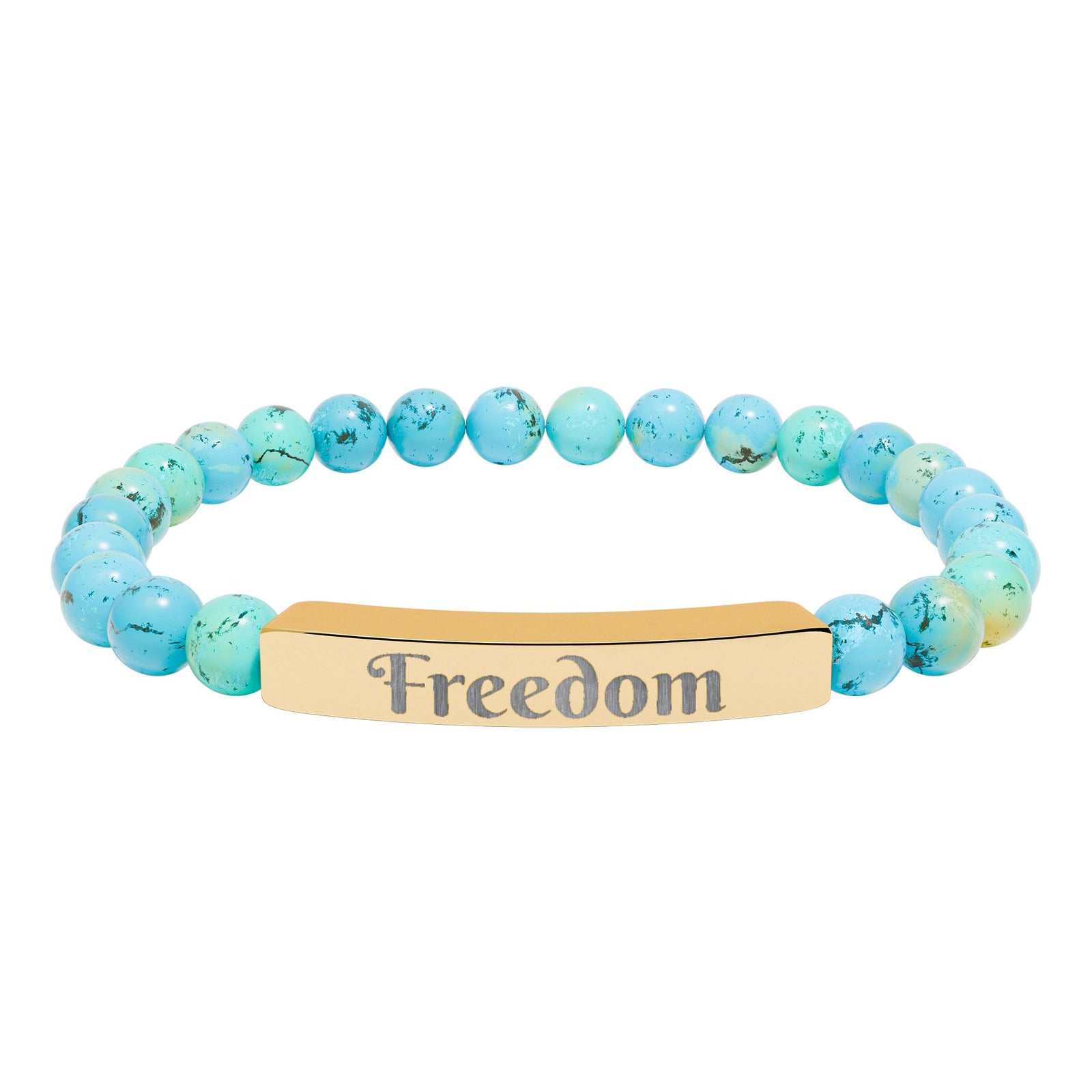 Engraved Natural Stone Stretch Bar Bracelet — 