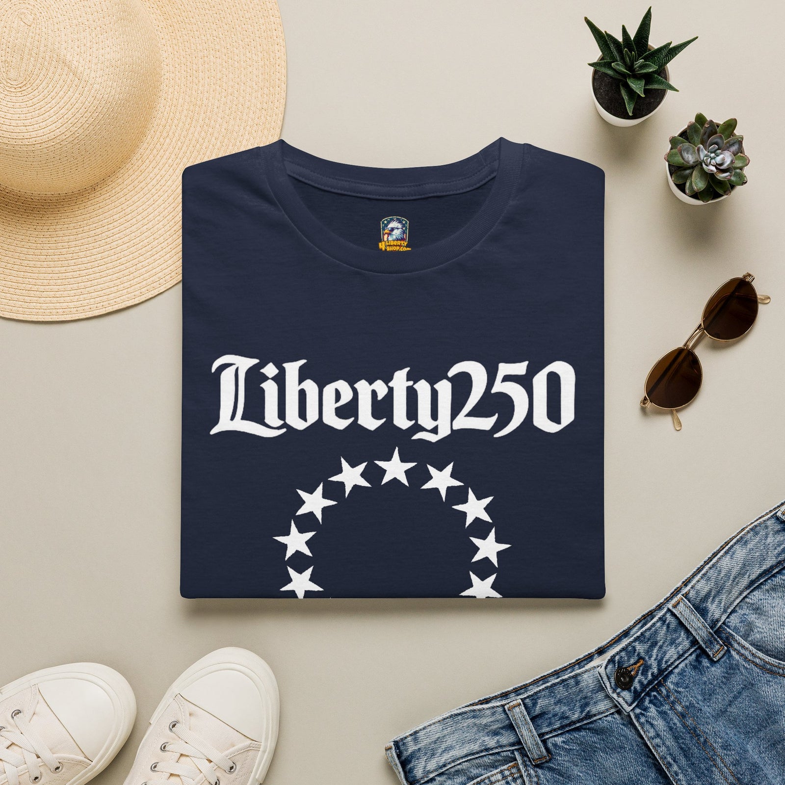 Liberty250 T-Shirt — Vintage Betsy Ross Star Circle Patriotic Tee - 4LibertyShop.com