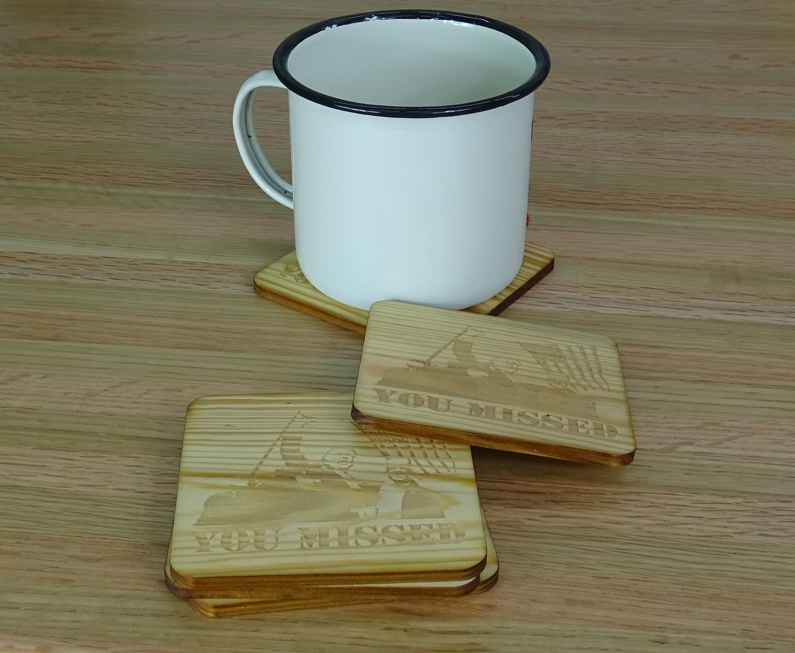 'Missed Me' Donald Trump Assassination Attempt Wooden Coaster Set