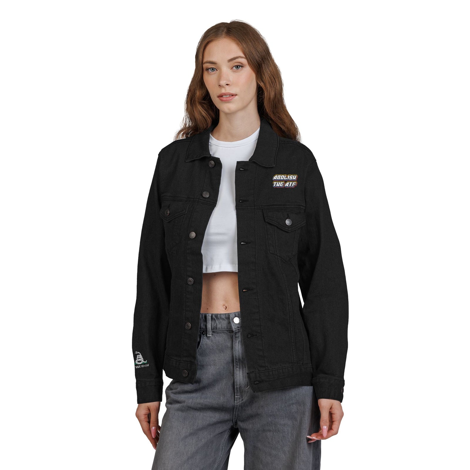 Abolish the ATF 2nd Amendment Denim Jacket with Gadsden Snake Sleeve