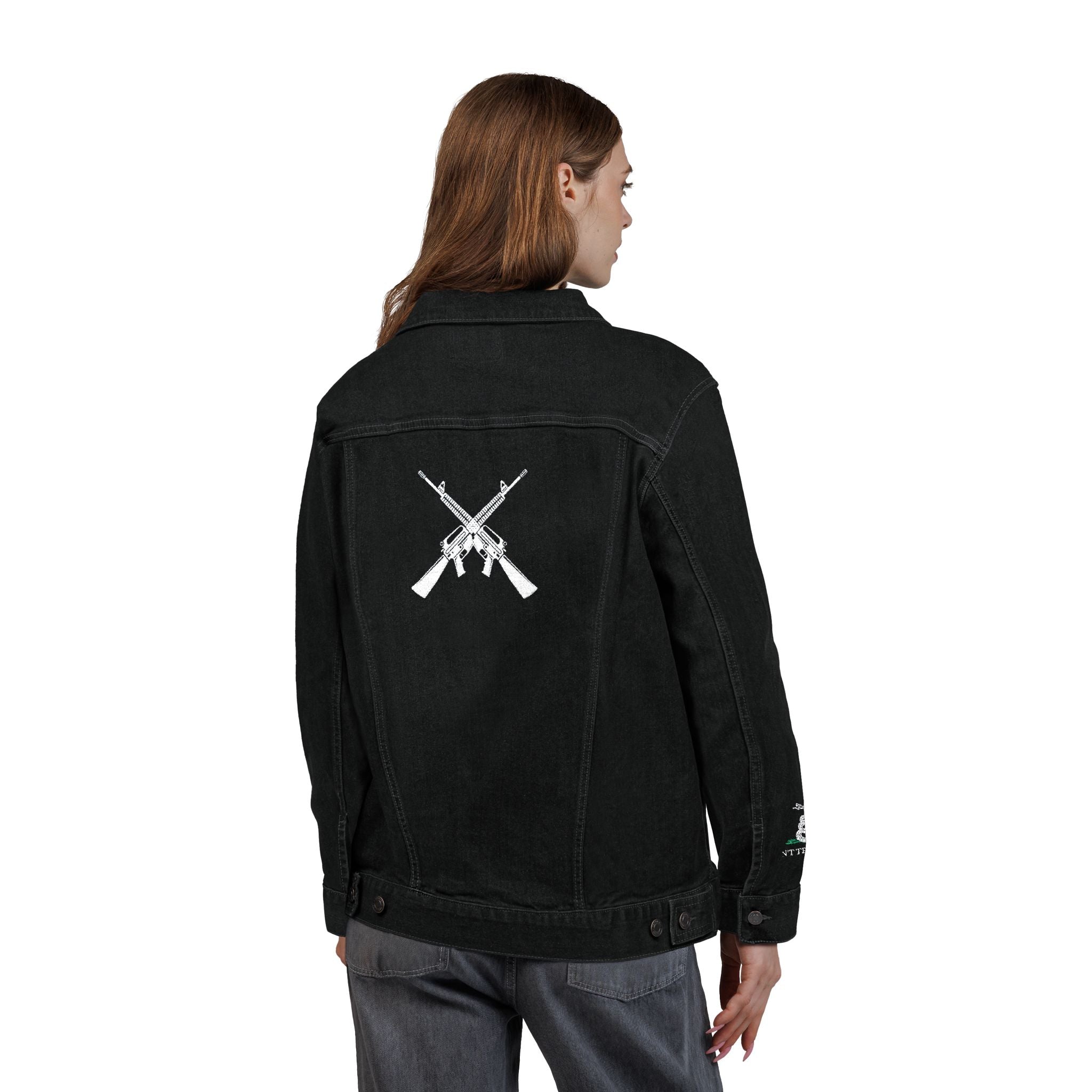 Abolish the ATF 2nd Amendment Denim Jacket with Gadsden Snake Sleeve