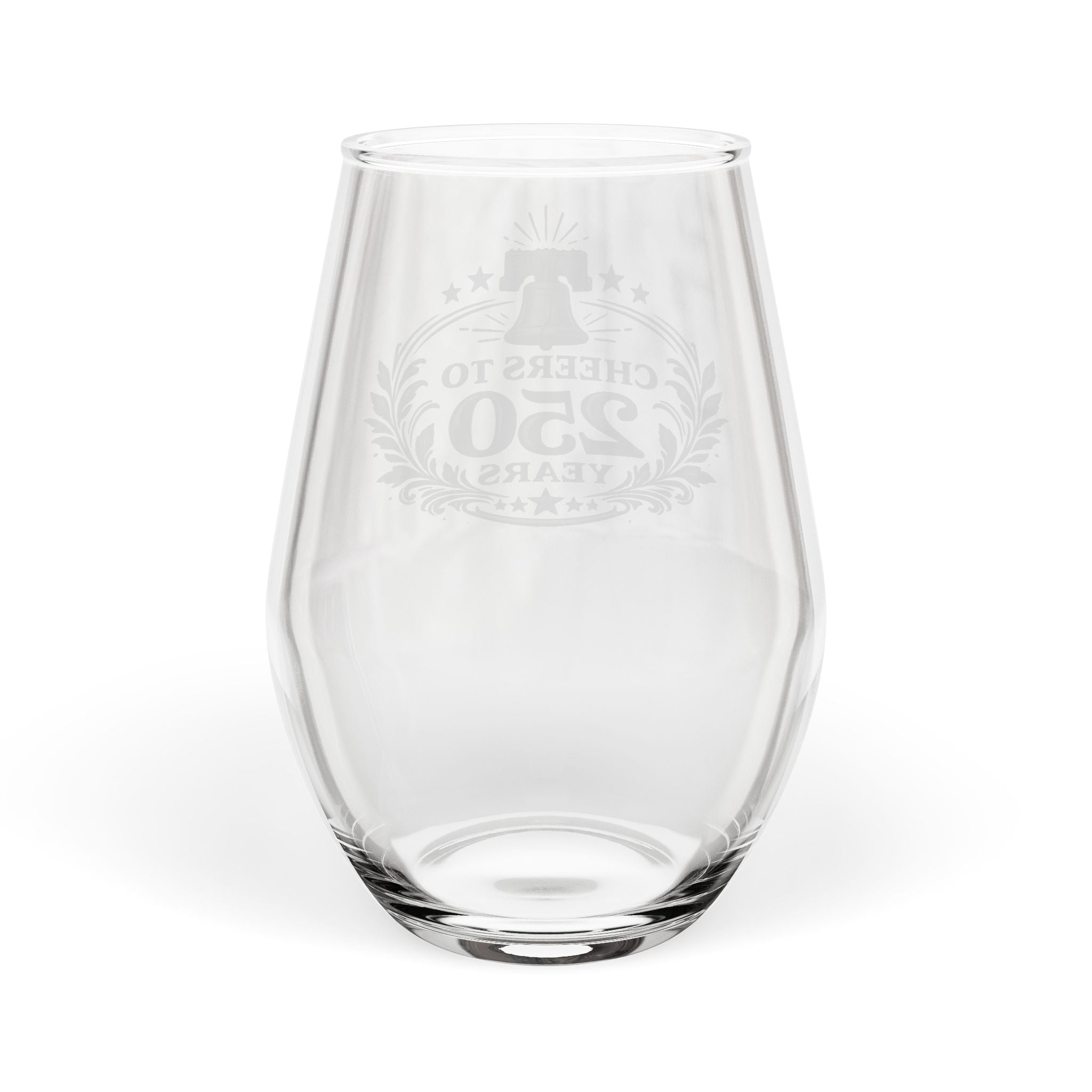 250th Anniversary Stemless Wine Glass — "Cheers to 250 Years" Commemorative Glass - 4LibertyShop.com