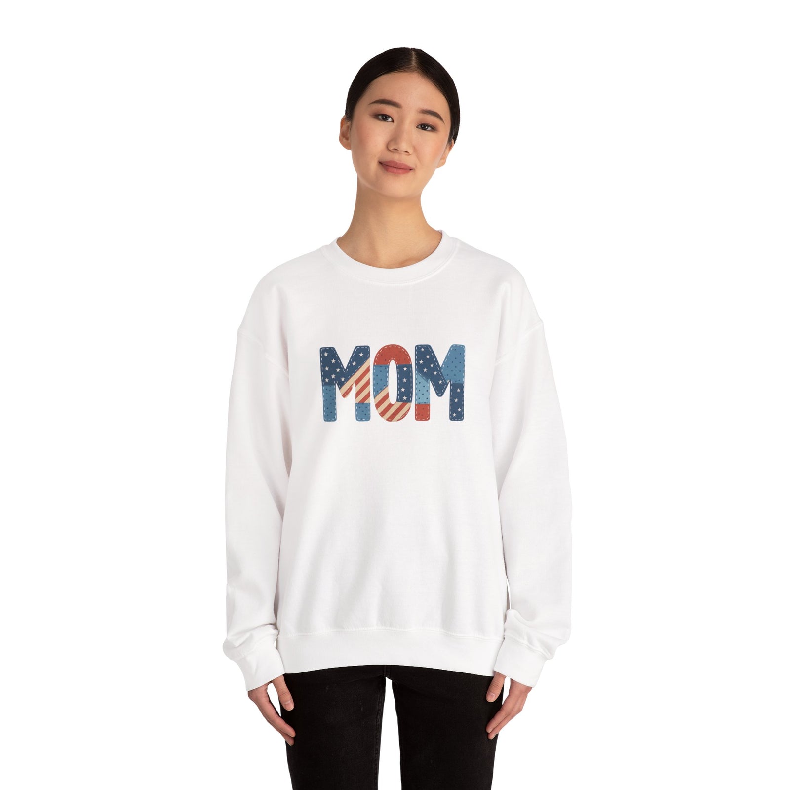 Embroidered Patriotic Mom Crewneck Sweatshirt - 4LibertyShop.com