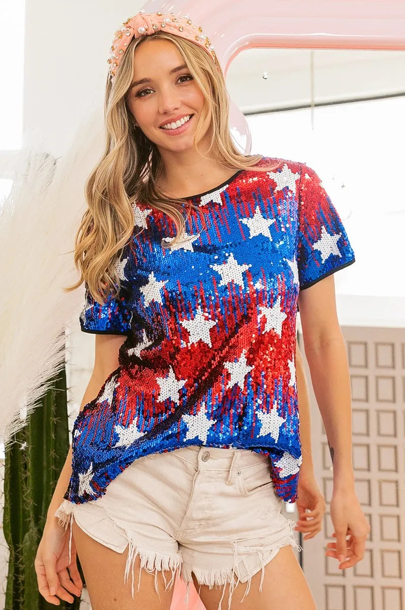 Patriotic Star Sequin Top