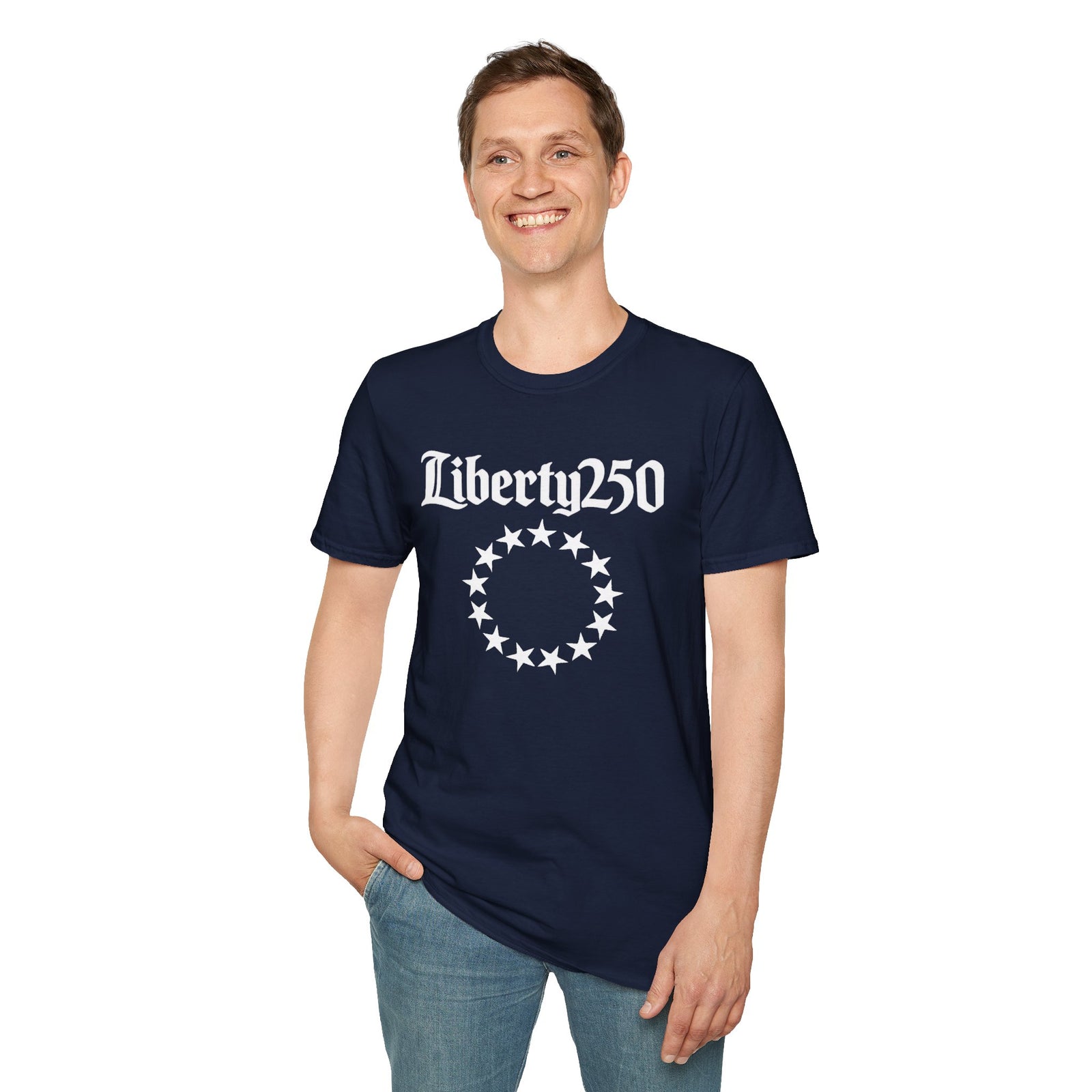 Liberty250 T-Shirt — Vintage Betsy Ross Star Circle Patriotic Tee - 4LibertyShop.com