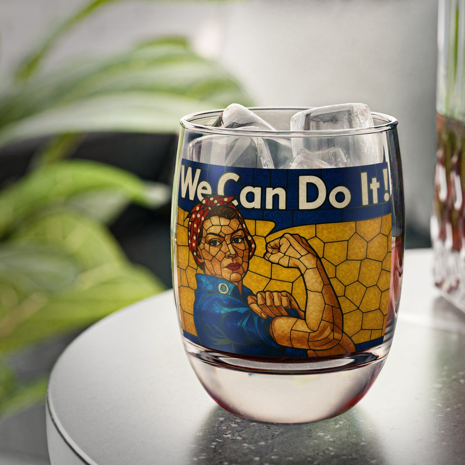 Rosie the Riveter Stained Glass Whiskey Glass