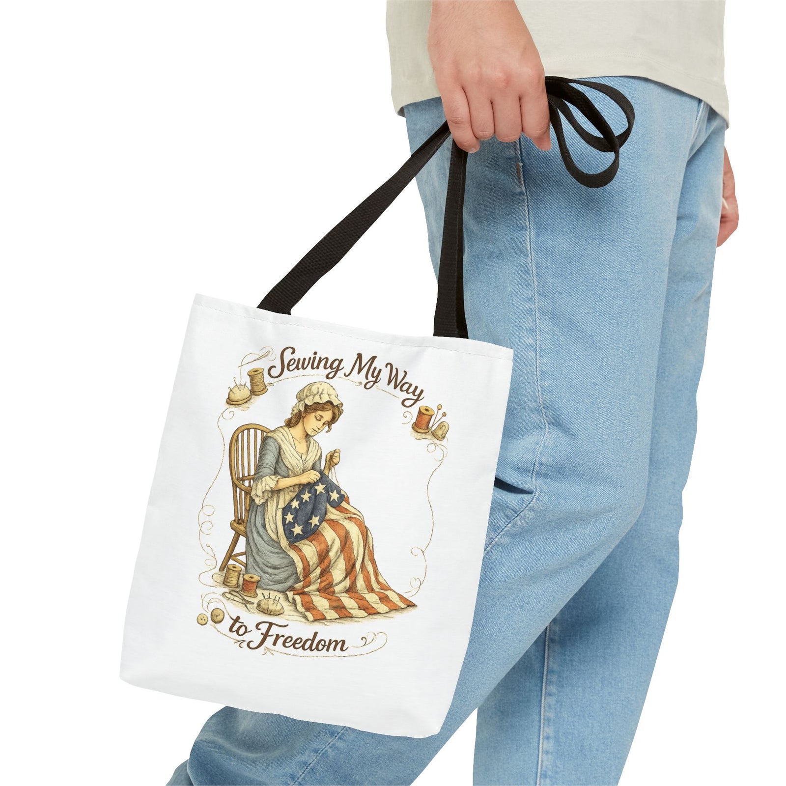 Sewing My Way to Freedom Tote Bag — Patriotic Quilter Gift - 4LibertyShop.com