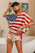 American Flag Printed Side Ruched Knit Top