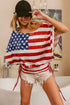 American Flag Printed Side Ruched Knit Top