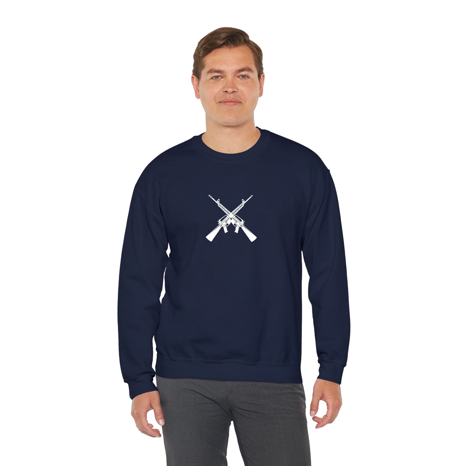 Crossed Rifles Crewneck Sweatshirt — Tactical Military Graphic Pullover