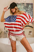 American Flag Printed Side Ruched Knit Top