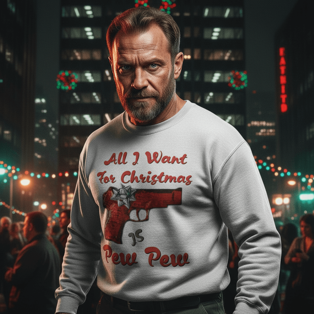 All I Want For Christmas Is Pew Pew Gun Sweatshirt - 4LibertyShop.com