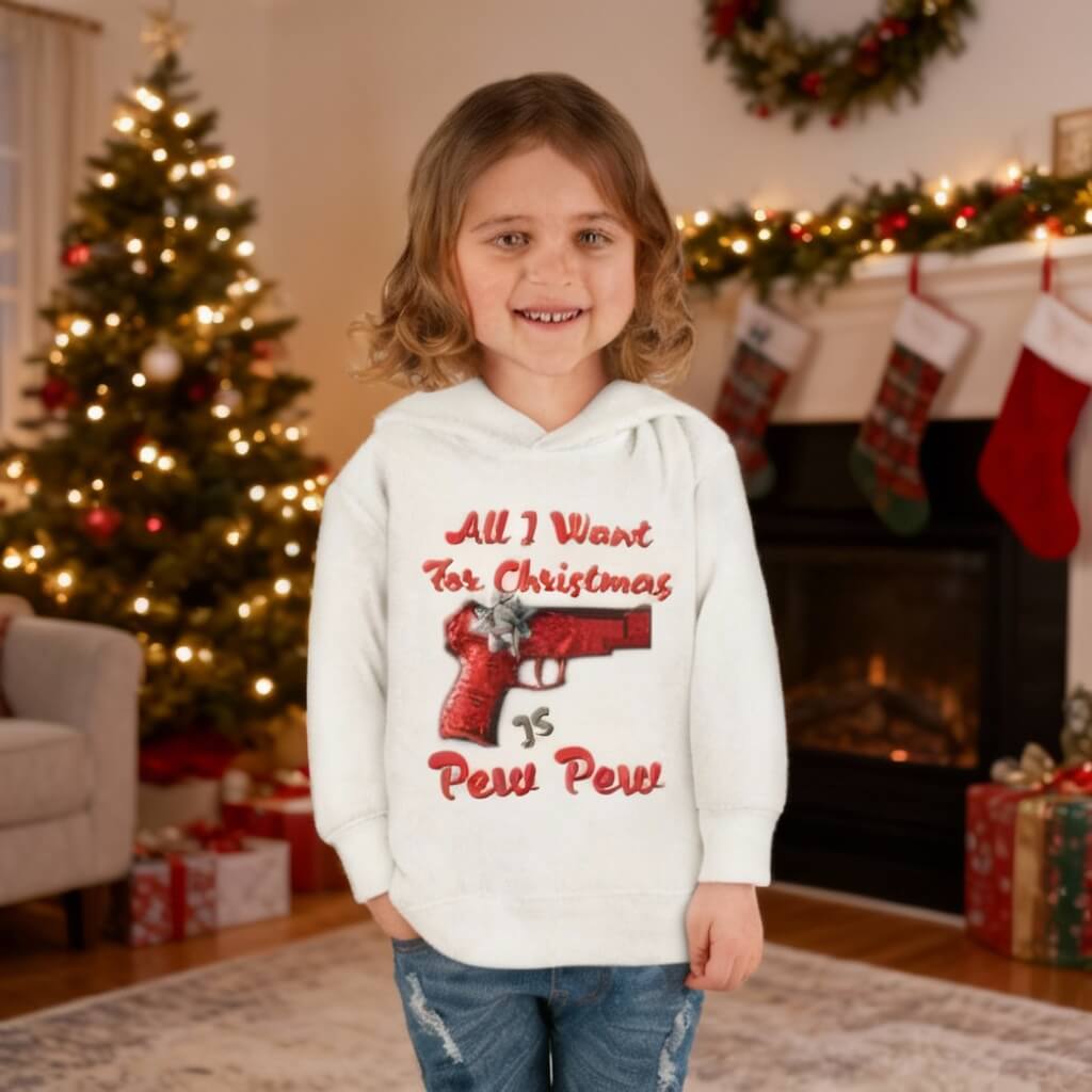 All I Want For Christmas Is Pew Pew Gun Toddler Pullover Fleece Hoodie - 4LibertyShop.com
