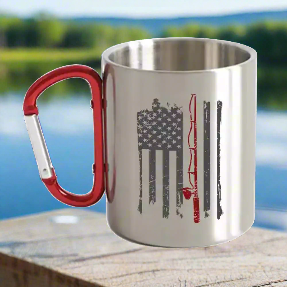 Fishing Rod American Flag Carabiner Mug 12oz