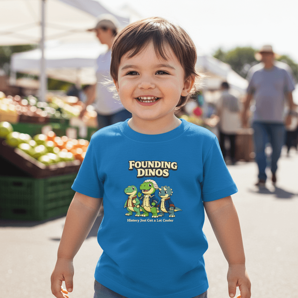 Founding Dinos Toddler Tee - Cute Patriotic Dinosaur Kids Shirt - 4LibertyShop.com