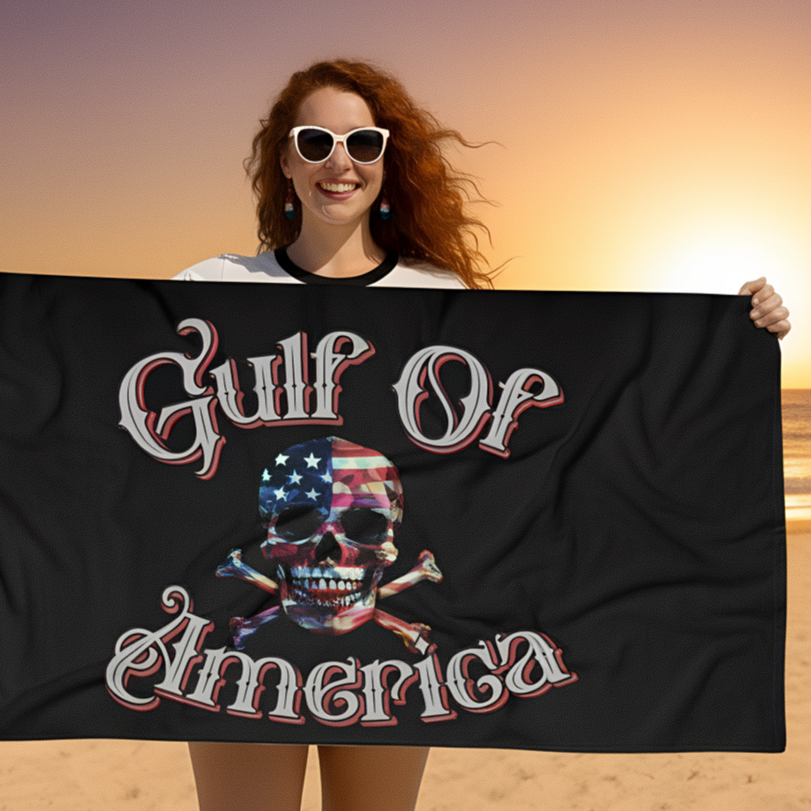Walton & Johnson: Gulf of America Pirate Flag Beach Towel