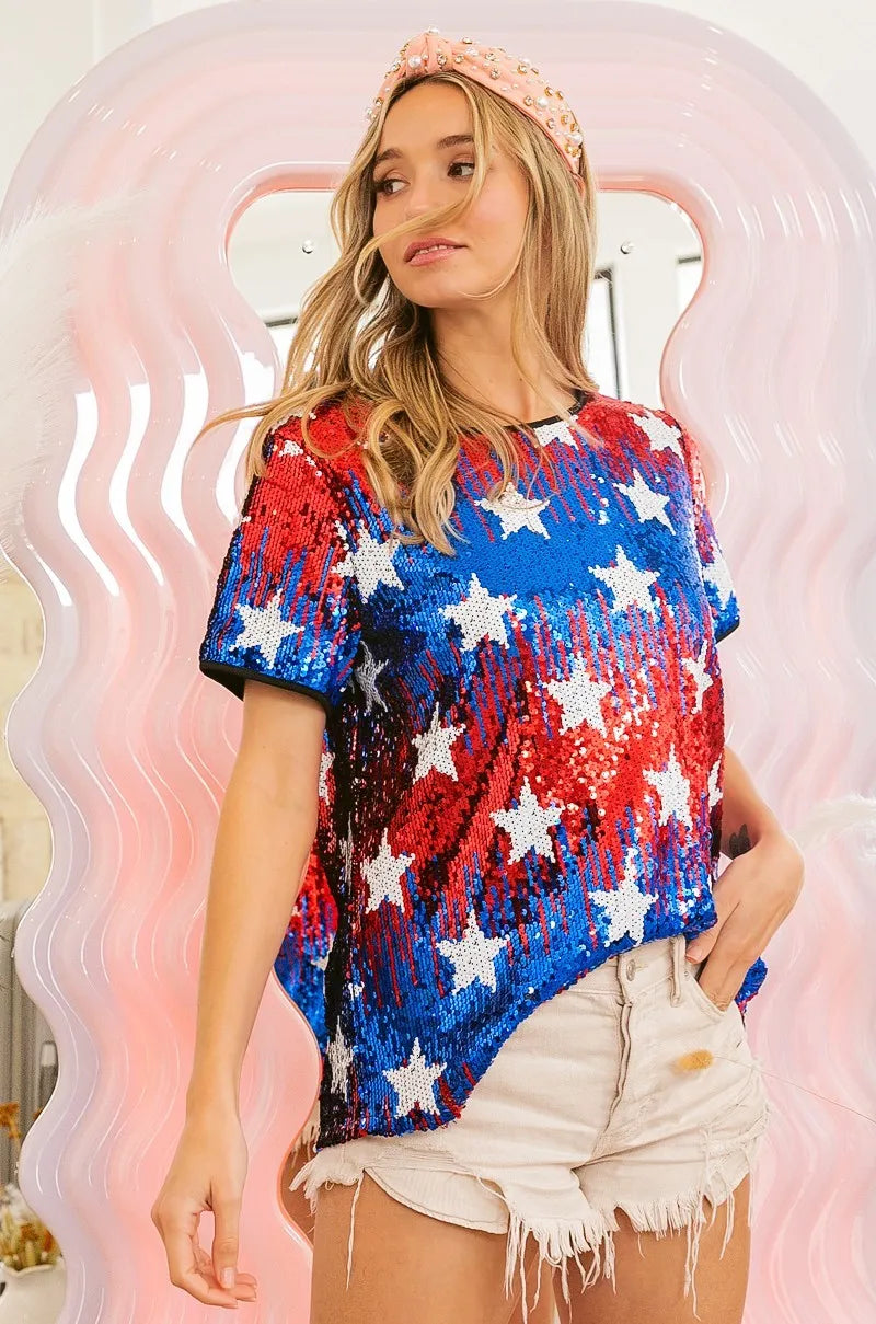 Patriotic Star Sequin Top