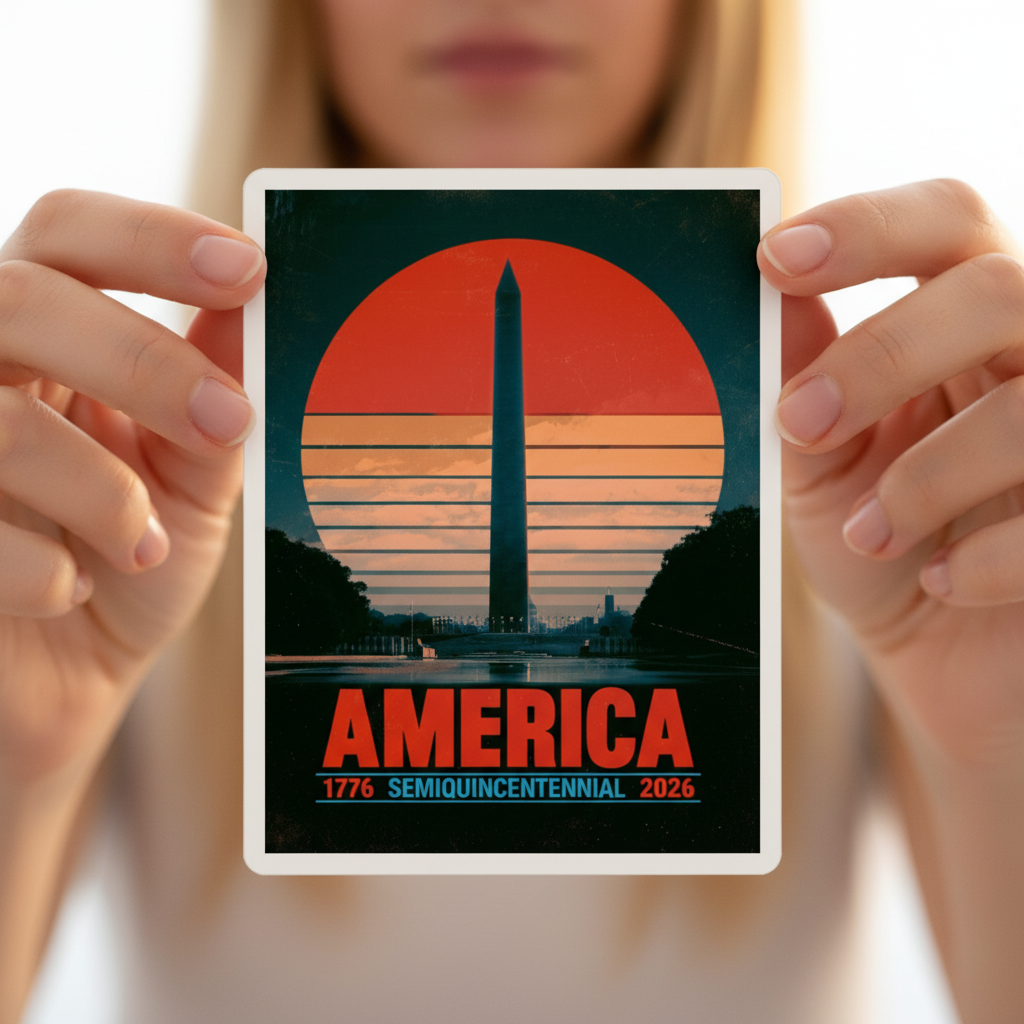 America 1776–2026 Semiquincentennial Die-Cut Sticker – Closeup